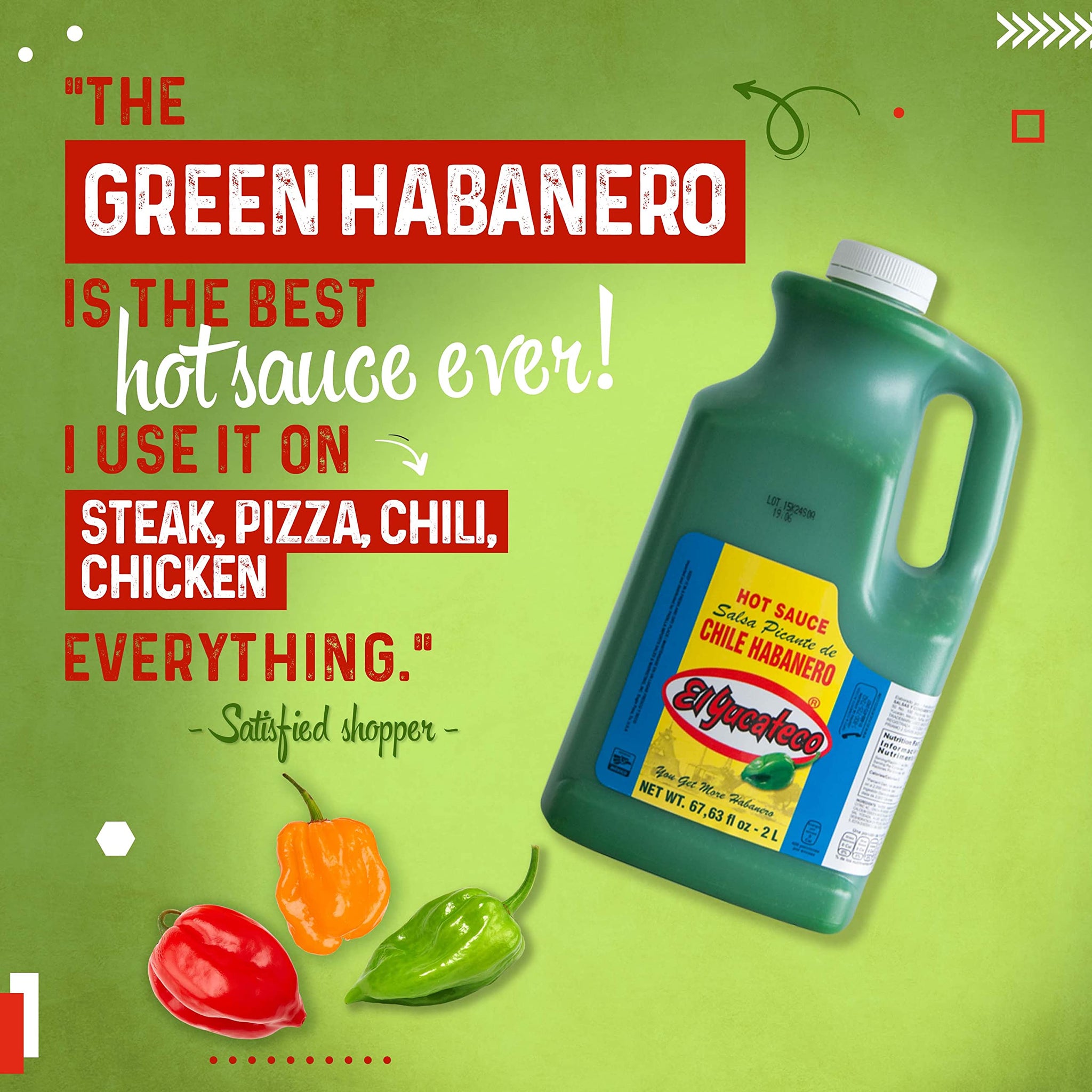 EL YUCATECO Green Habanero Hot Sauce 68 oz (Half Gallon) - Authentic Mexican Hot Sauce for Bold Flavor | Restaurant Size, Premium Habanero Pepper