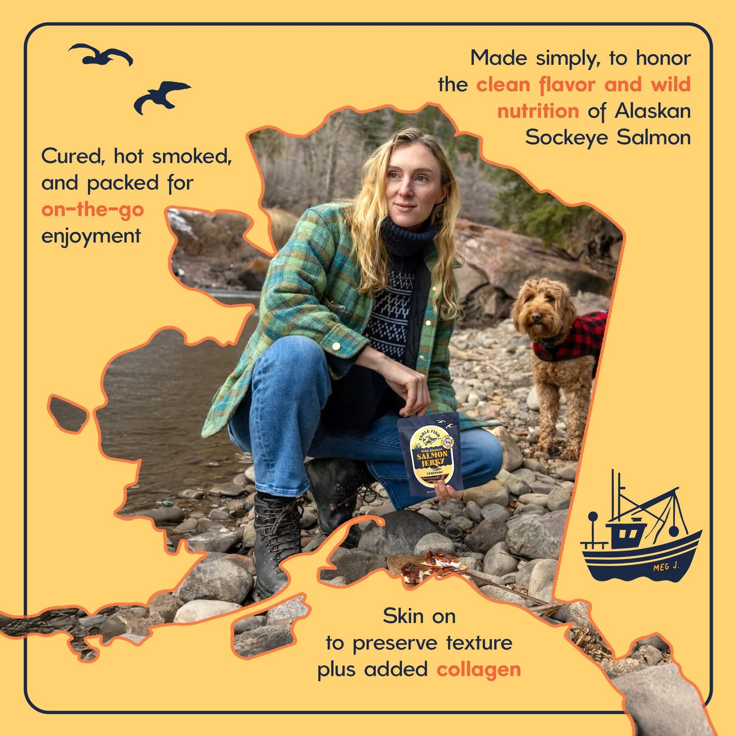 Fable Fish Wild Alaskan Salmon Jerky - Wild Caught Salmon with 31g of Protein - Tasty Fish Jerky with Omega-3s and Natural Source of Collagen - Made