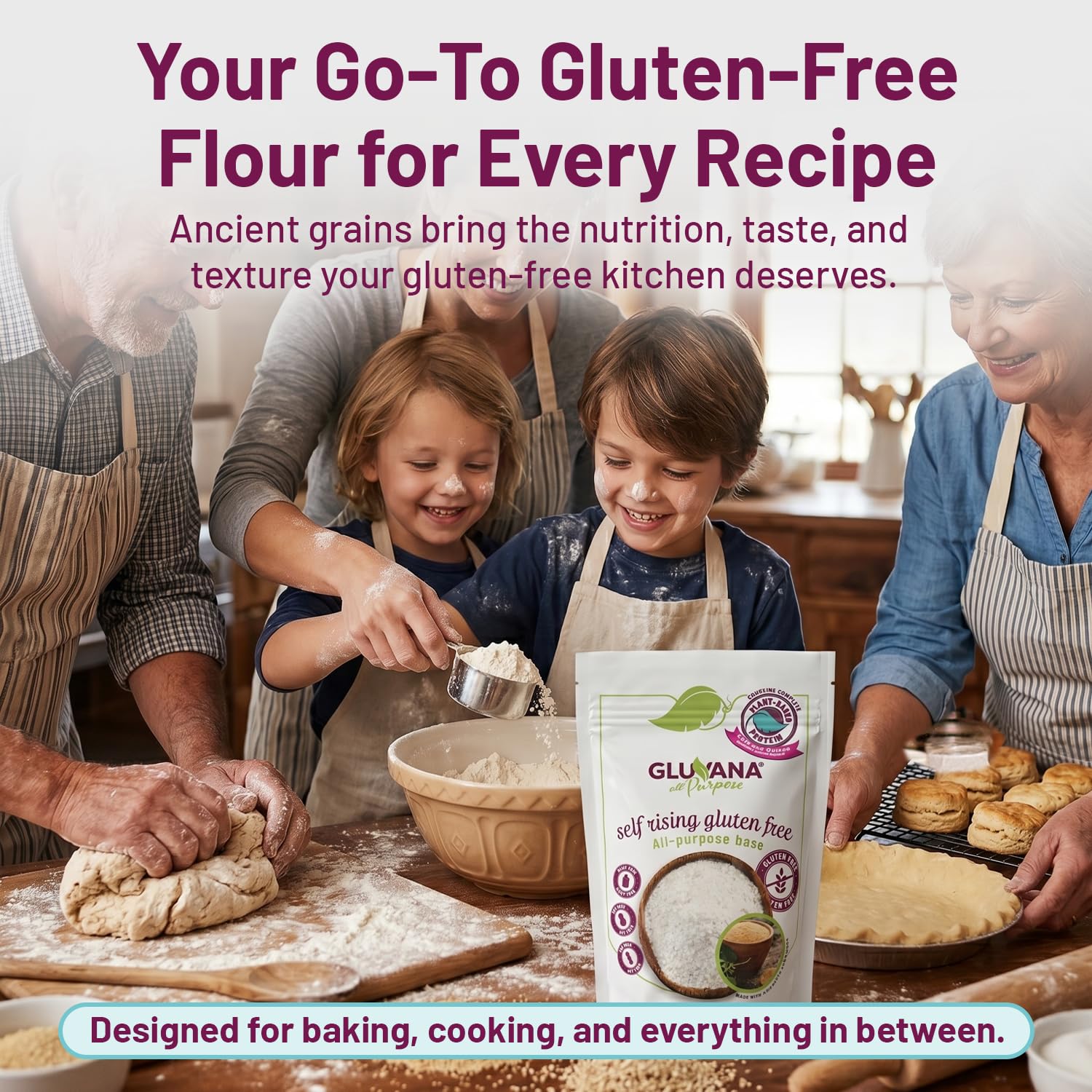 Gluvana Self-Rising Gluten-Free All-Purpose Flour, Amaranth & Quinoa Blend, Nut-Free, Soy-Free & Non-Dairy, GFCO Certified, Kosher, Self-Rising Wheat