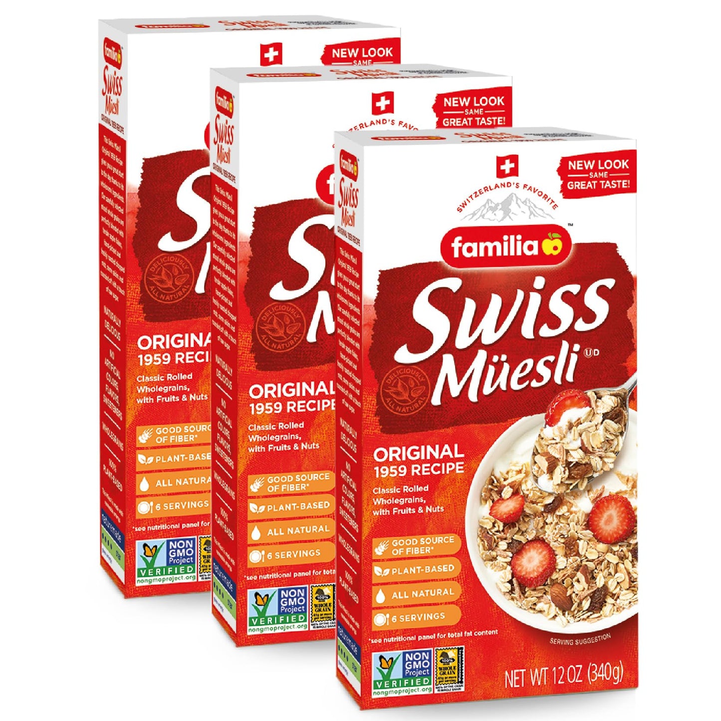 Familia Swiss Muesli Cereal, Original Recipe with Fruit and Nuts - Enjoy Hot, Cold or as Overnight Oats, 12 oz (Pack of 3)