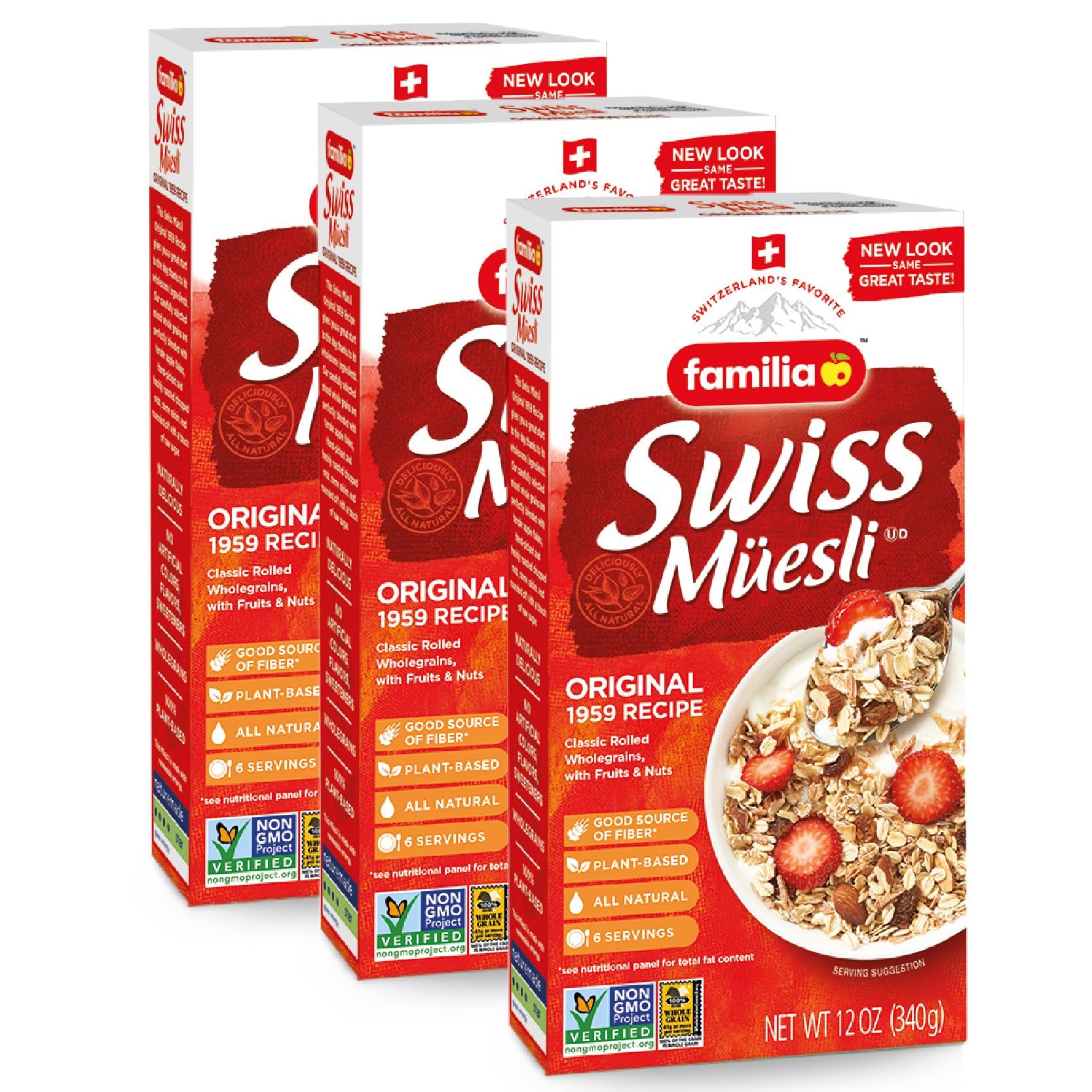 Familia Swiss Muesli Cereal, Original Recipe with Fruit and Nuts - Enjoy Hot, Cold or as Overnight Oats, 12 oz (Pack of 3)