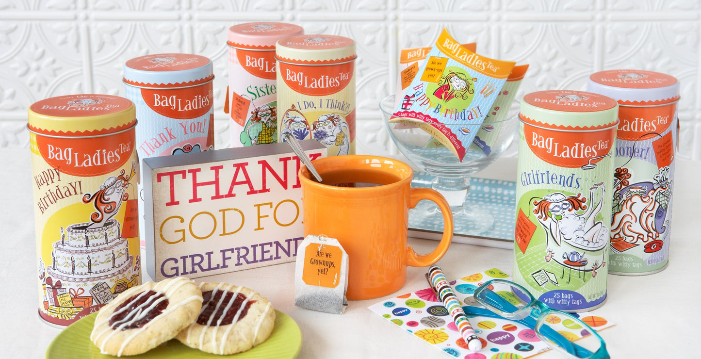 Bag Ladies Tea Presents Girlfriends Tea Pouch - Each Pouch Contains 5 Teabags Individually Tagged with 5 Different Witty and Thoughtful Quotes, Made