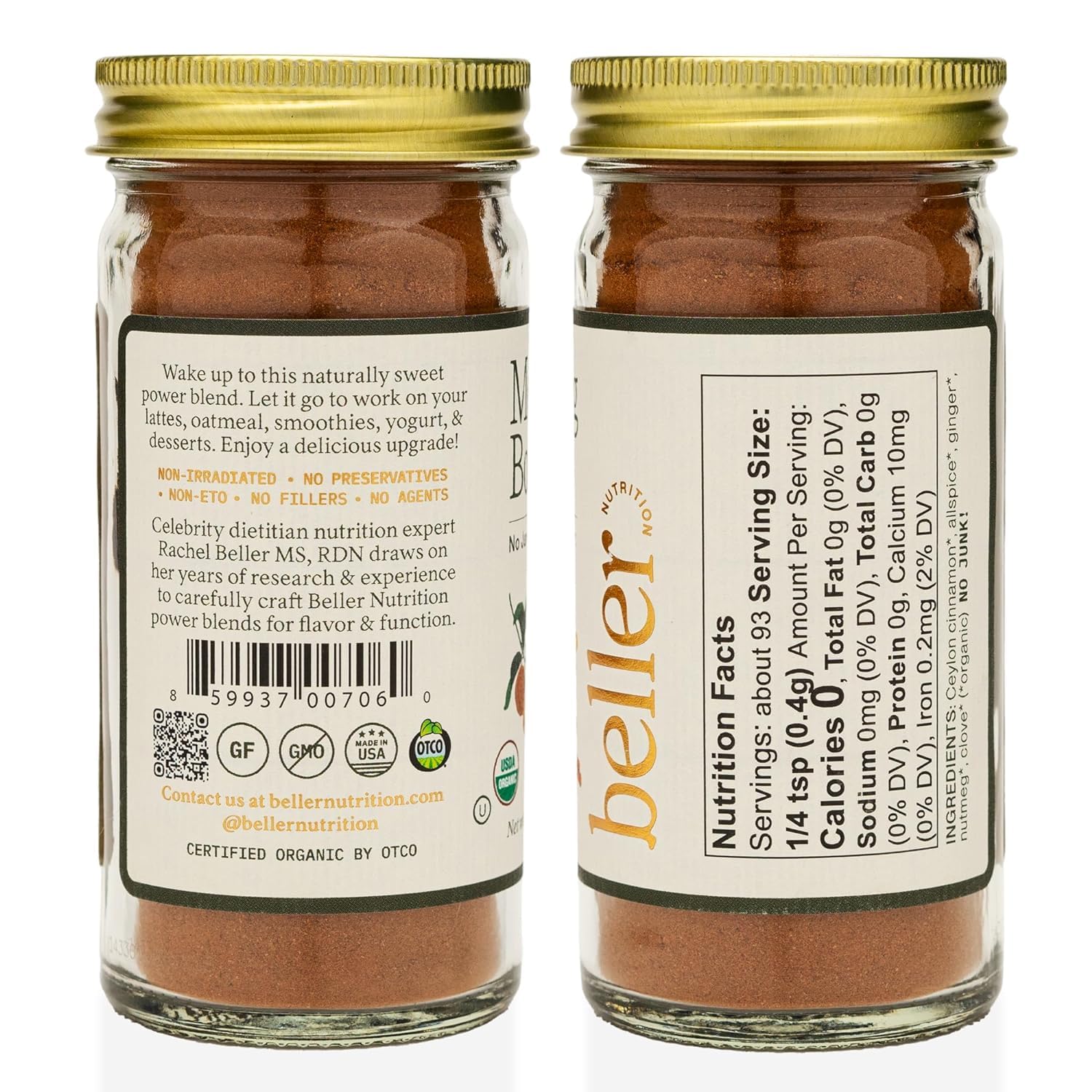 Beller Nutrition Morning Boost Organic Ceylon Cinnamon Spice Blend | 1.4 oz | Organic Ceylon Cinnamon Powder & Allspice Seasoning for Smoothies