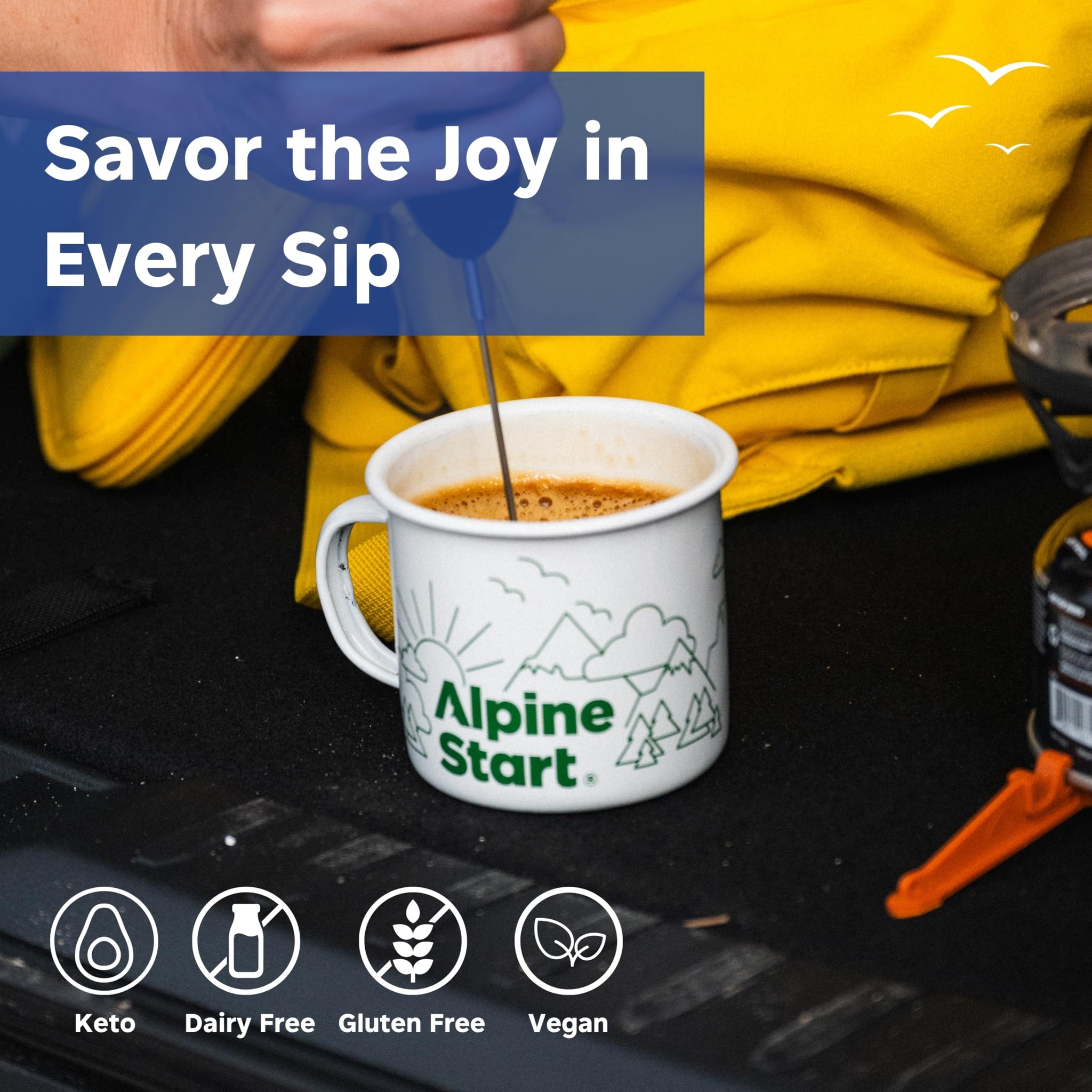 Alpine Start Premium Instant Coffee, Non-Dairy Coconut Creamer, 100% High Altitude Colombian Arabica Coffee, Non-GMO, Dairy Free, Soy Free, 5 Single