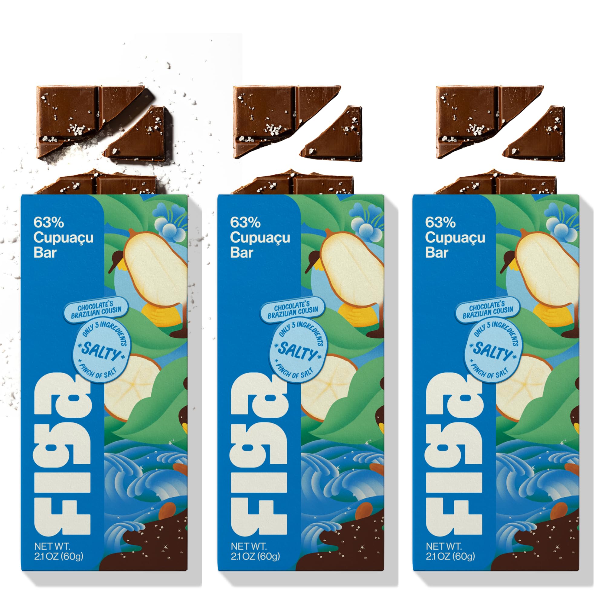 Figa Foods 63% Salty Cupuaçu Bar - Date Sweetened, Vegan, Gluten Free, Caffeine Free, Only 3 Ingredients plus Sea Salt - Chocolate's Brazilian Cousin