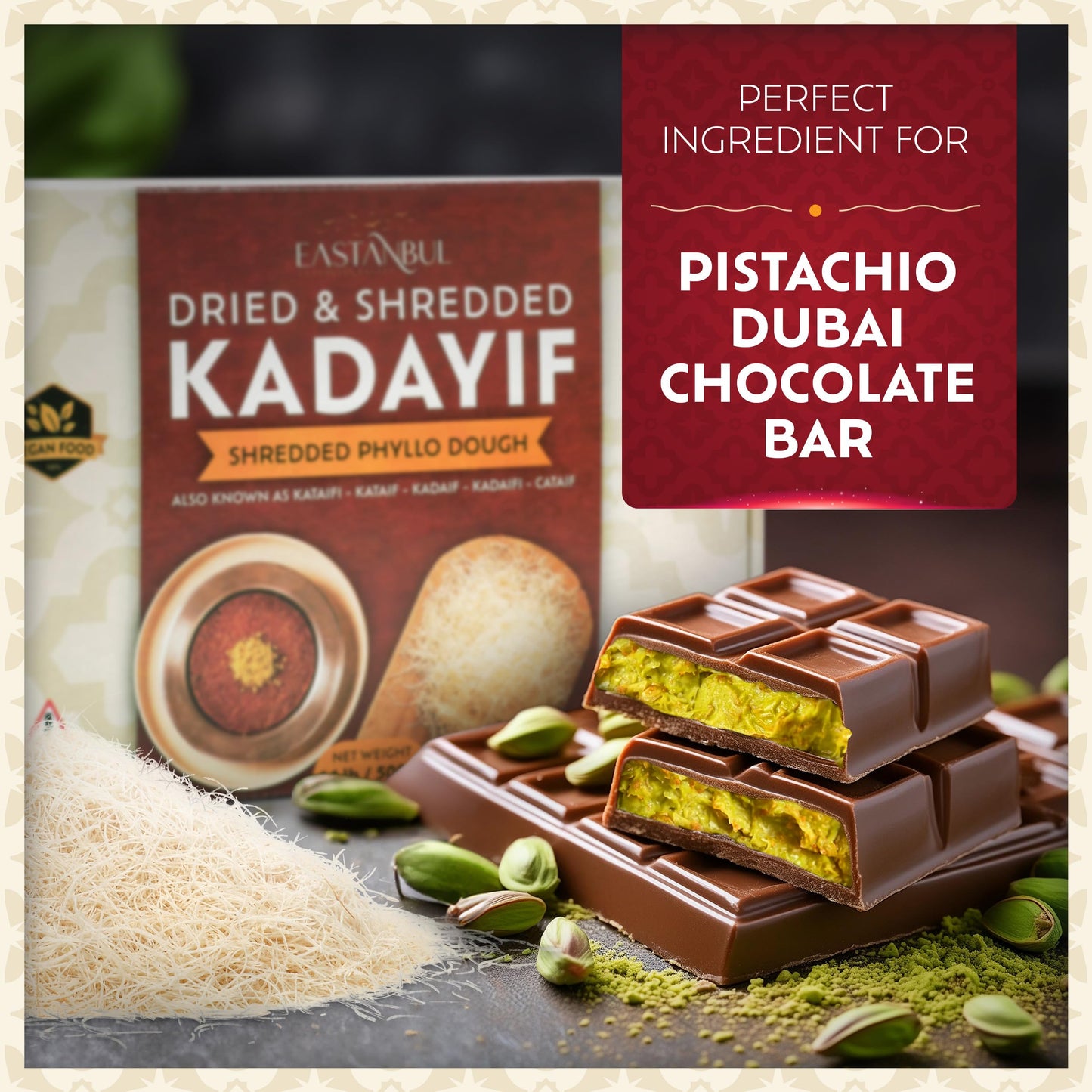 Eastanbul Dried & Chopped Kataifi Shredded Fillo Dough, Kurutulmus Kadayif Pastry Dough, Ingredient for The Viral Dubai Pistachio Chocolate Bar