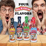 ASS KICKIN' Hot Sauce Gift Set 4 Pack - 4-5 oz - Premium Gourmet Hot Sauce for Chicken Wings and Breakfast Burritos-Perfect Premium Gourmet Gifts
