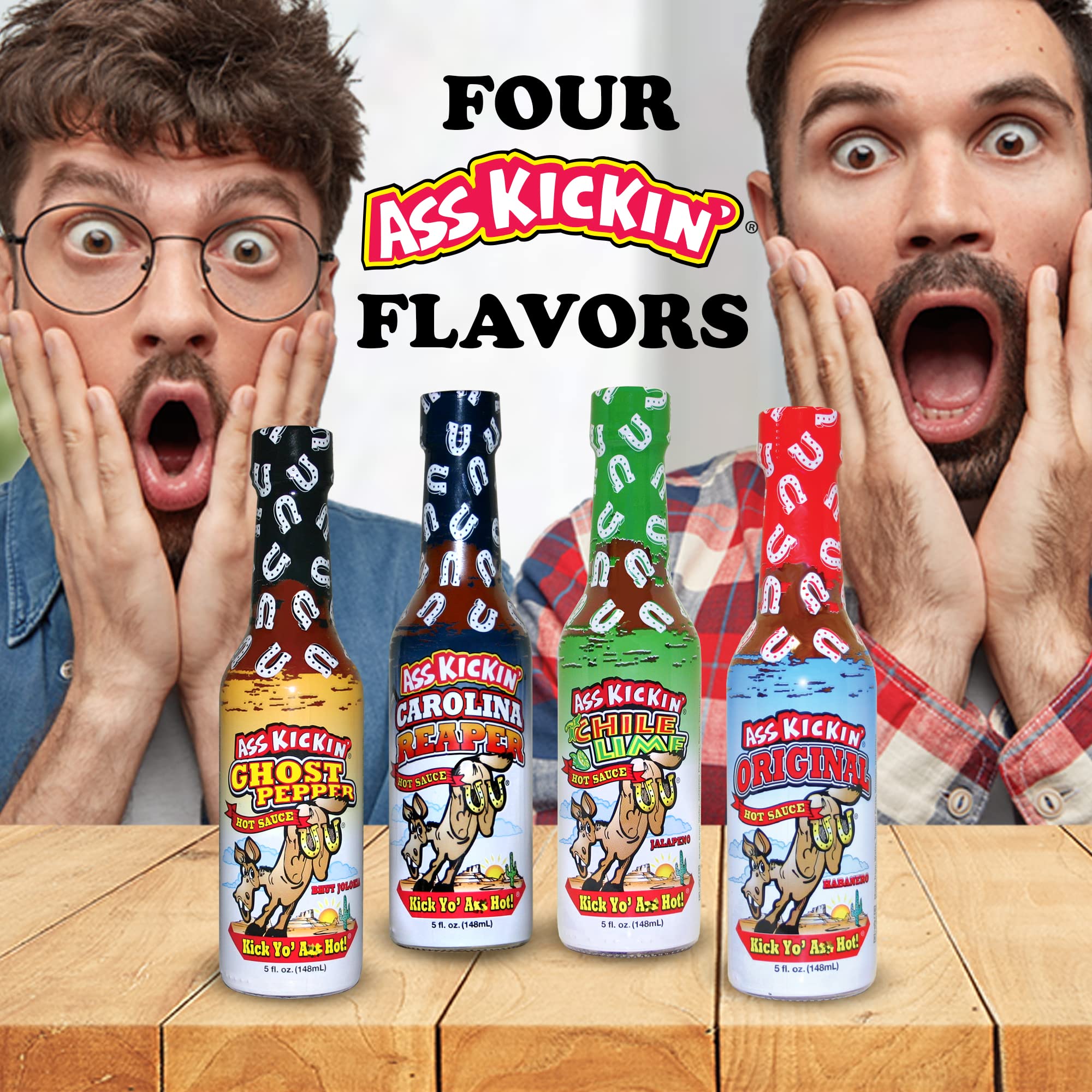 ASS KICKIN' Hot Sauce Gift Set 4 Pack - 4-5 oz - Premium Gourmet Hot Sauce for Chicken Wings and Breakfast Burritos-Perfect Premium Gourmet Gifts