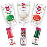 Cake Mate Christmas Cookie Decorating Kit - Red & Green Decorating Sugar (2.25 oz), White, Red & Green Cookie Icing Pouches (7 oz), Jingle Mix Non