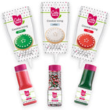 Cake Mate Christmas Cookie Decorating Kit - Red & Green Decorating Sugar (2.25 oz), White, Red & Green Cookie Icing Pouches (7 oz), Jingle Mix Non