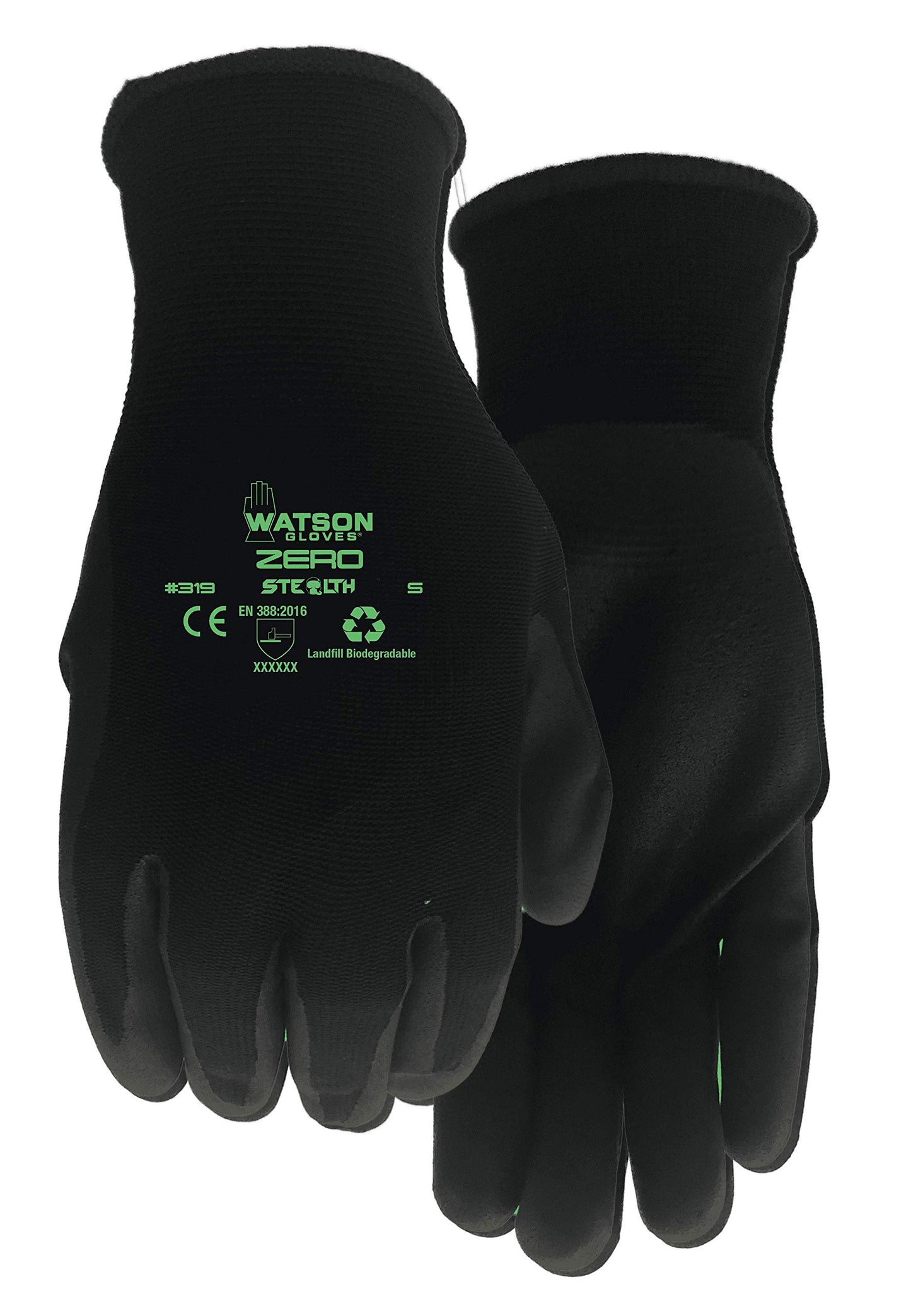 Watson Gloves Stealth Zero Biodegradable Nitrile Work Glove - Sustainable, Ergonomically Formed, Touchscreen Compatible