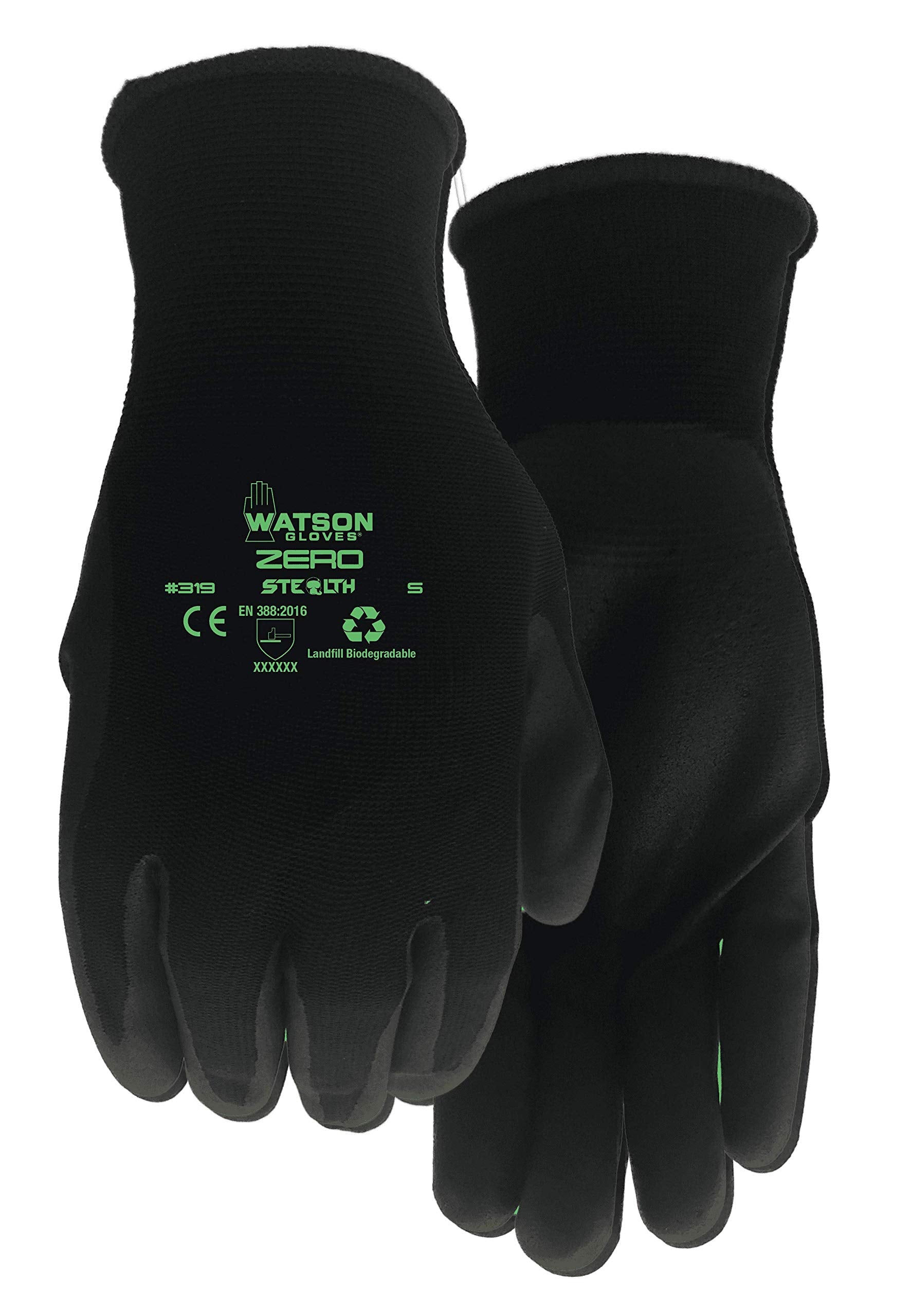 Watson Gloves Stealth Zero Biodegradable Nitrile Work Glove - Sustainable, Ergonomically Formed, Touchscreen Compatible