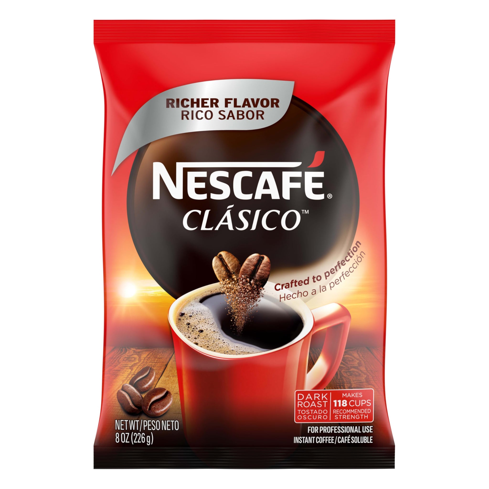 Nescafe Clasico Dark Roast Instant Coffee, 8 oz Pouch