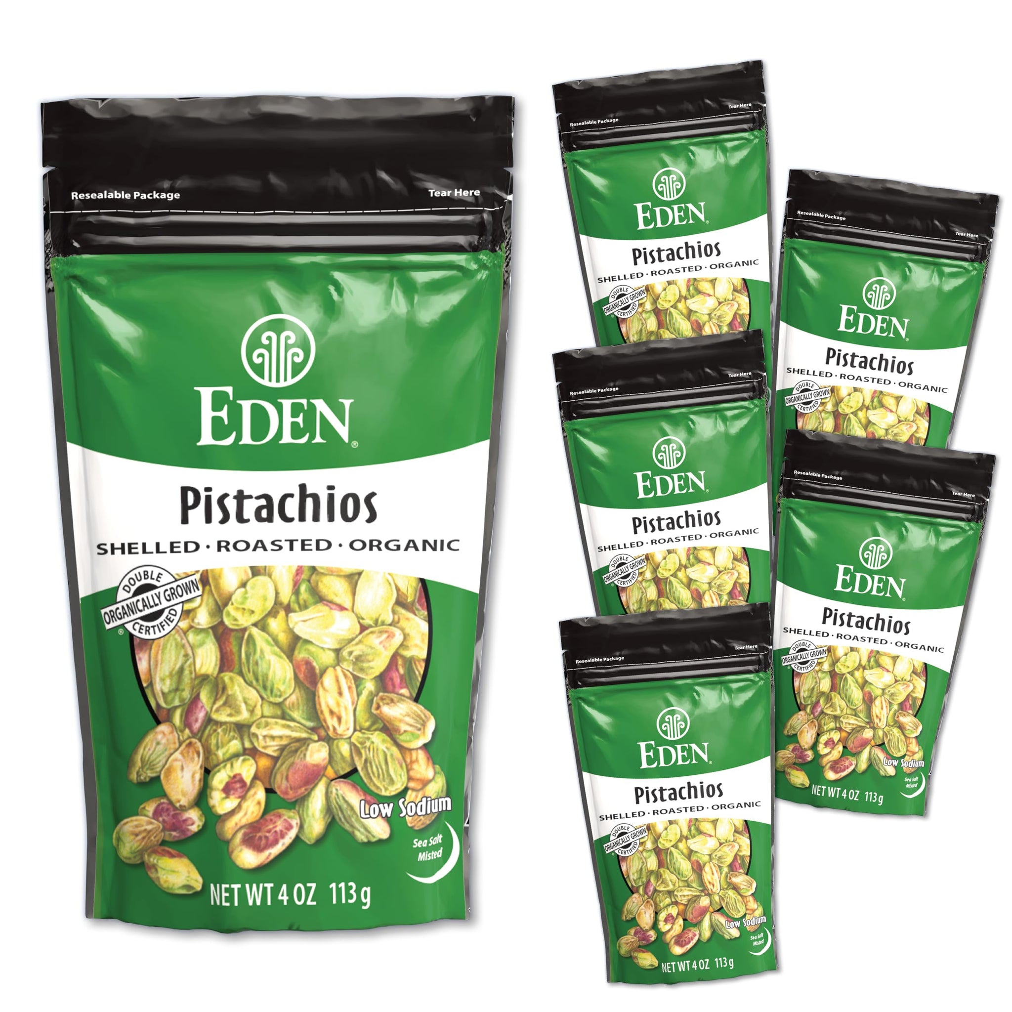 Eden Organic Pistachios, Shelled, Roasted, and Misted with Sea Salt, California Grown, 4 oz