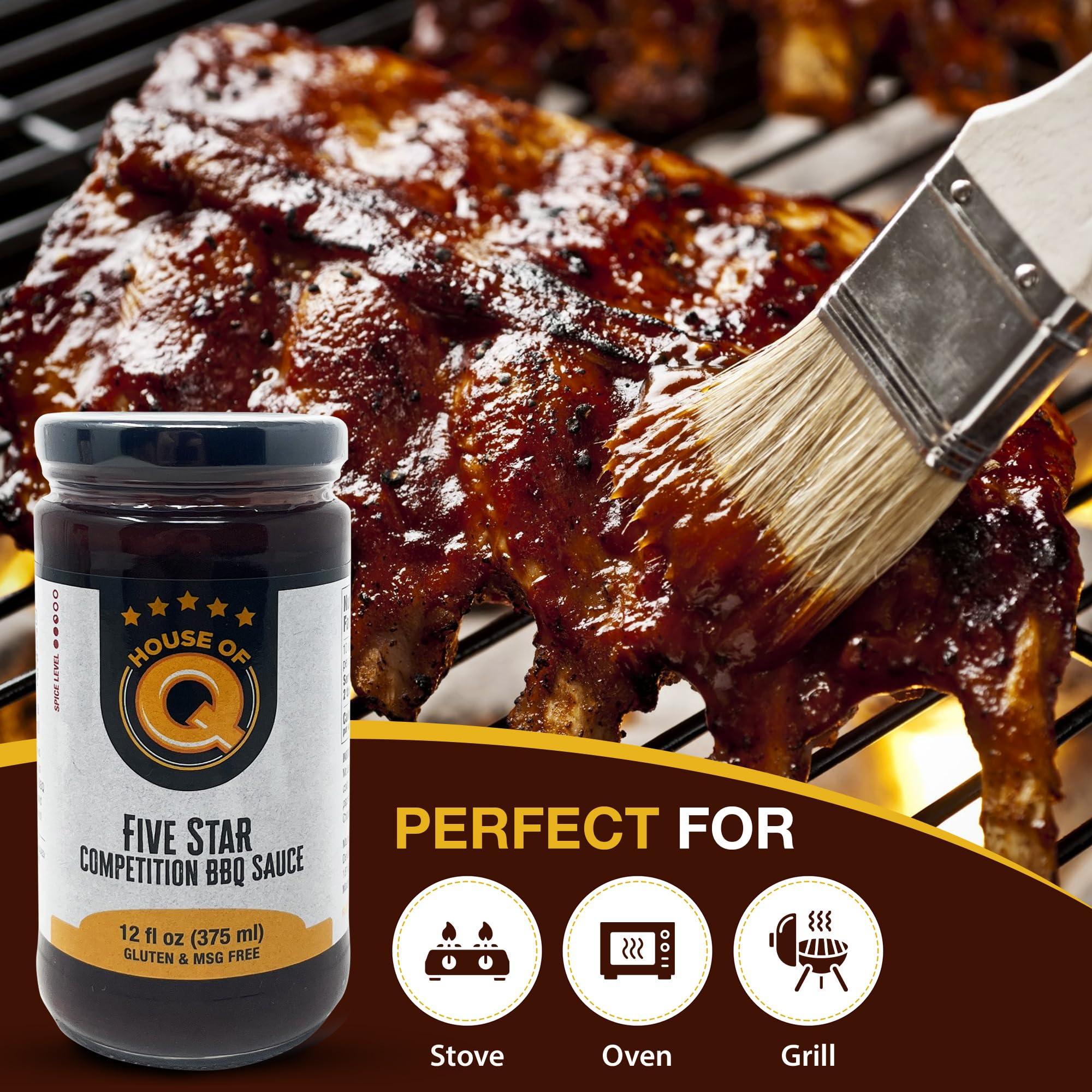 House of Q Five Star Competition BBQ Sauce - Award-Winning Sweet & Tangy Tomato-Based Barbecue Sauce with Hint of Heat - Perfect for Chicken, Pork