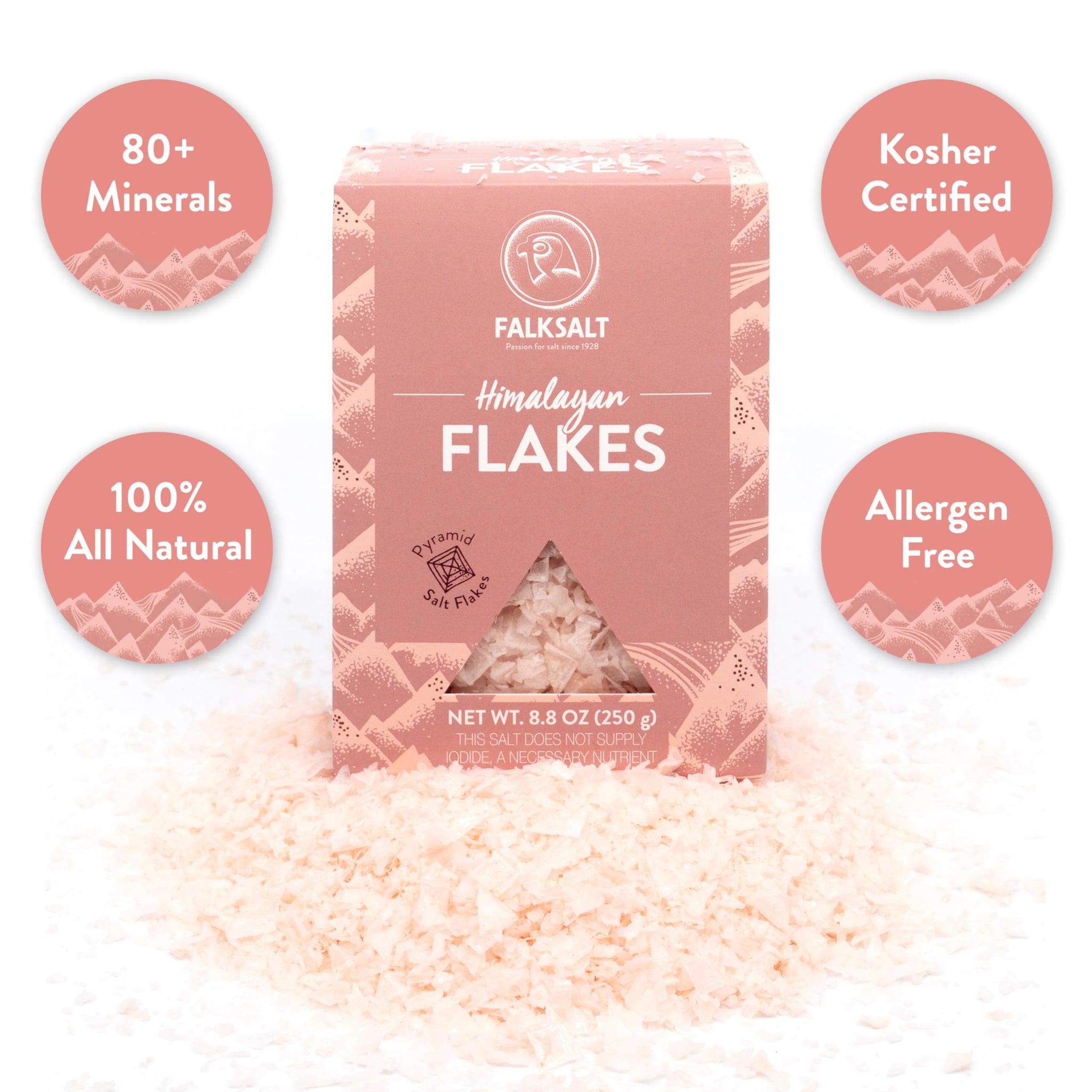Falksalt Pink Himalayan Crystal Flakes, 21 oz, Gourmet Finishing Salt, Pyramid Salt Crystals, Mediterranean Sea Salt