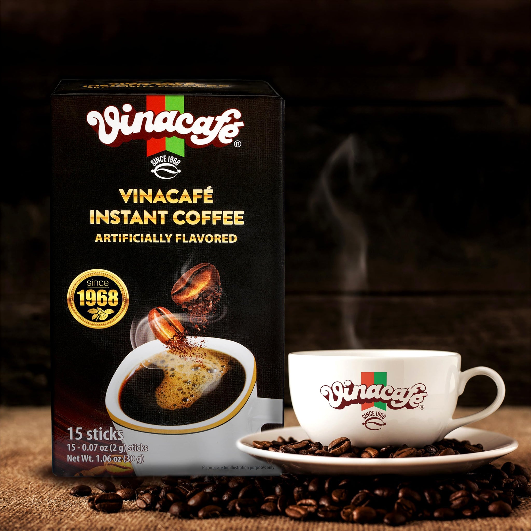 Vinacafe 30 Sticks Black Instant Coffee (0.07 oz. Per stick) Vietnamese Instant Coffee Mix, Iced Black Coffee, Cafe Den Da, Single Serve Coffee