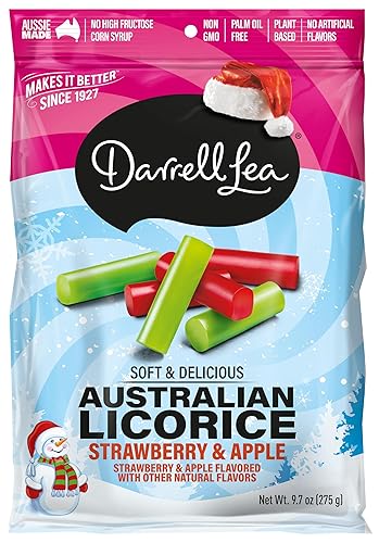 Darrell Lea Holiday Combo Soft Australian Licorice, Strawberry & Apple Flavored, Kosher, Non GMO, 9.7 Ounces (Pack of 1)