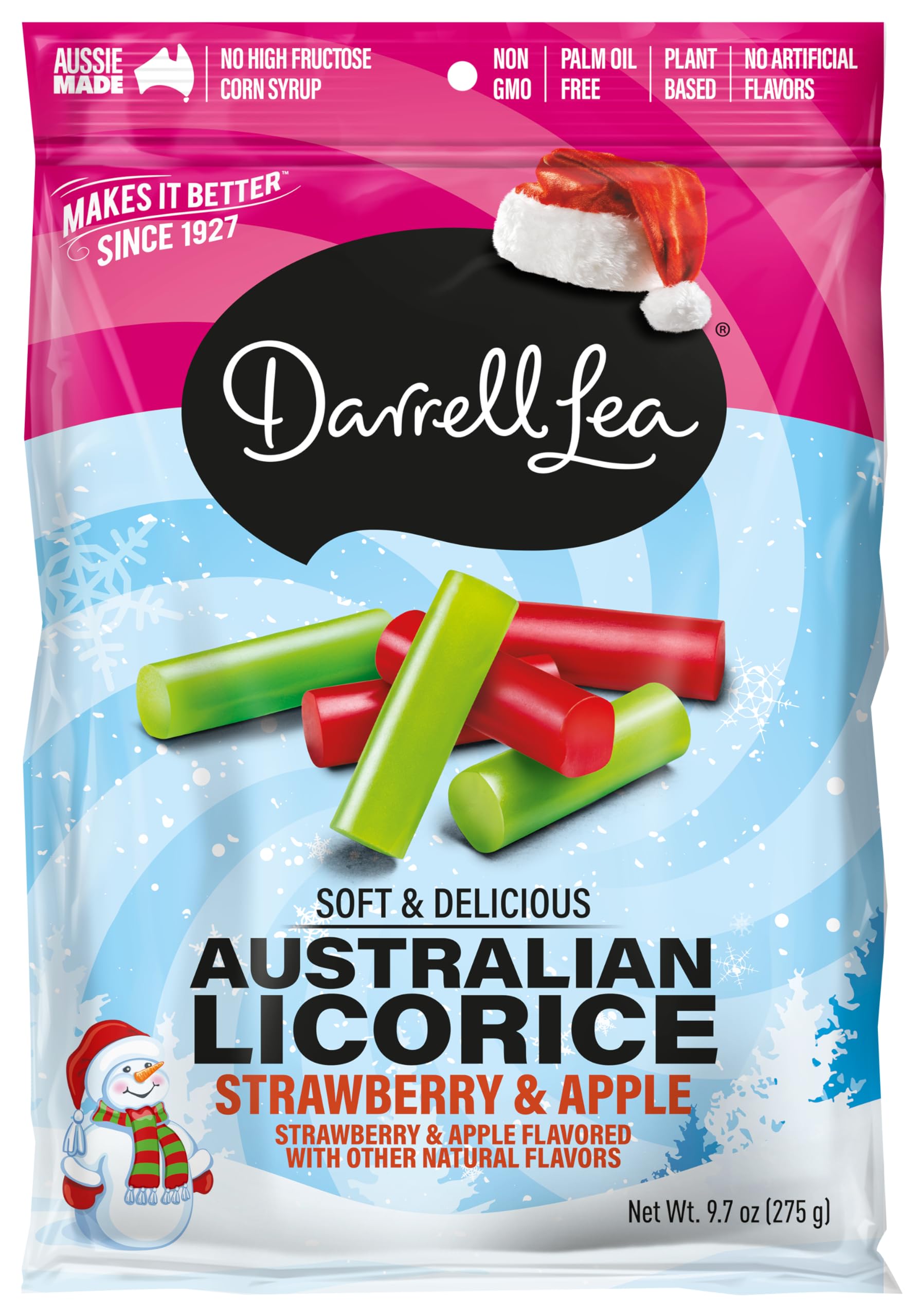 Darrell Lea Holiday Combo Soft Australian Licorice, Strawberry & Apple Flavored, Kosher, Non GMO, 9.7 Ounces (Pack of 1)