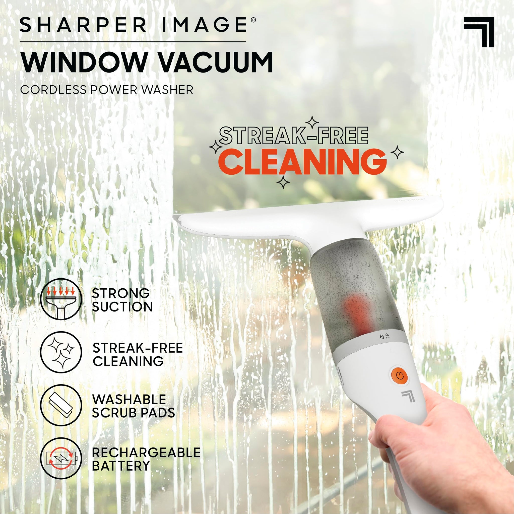 Sharper Image® 2-in-1 Window Vacuum Cleaner Kit - Cordless Squeegee, Spray Bottle, 11" Blade, 2 Washable Microfiber Pads| Cleaning Supplies Tool Set|