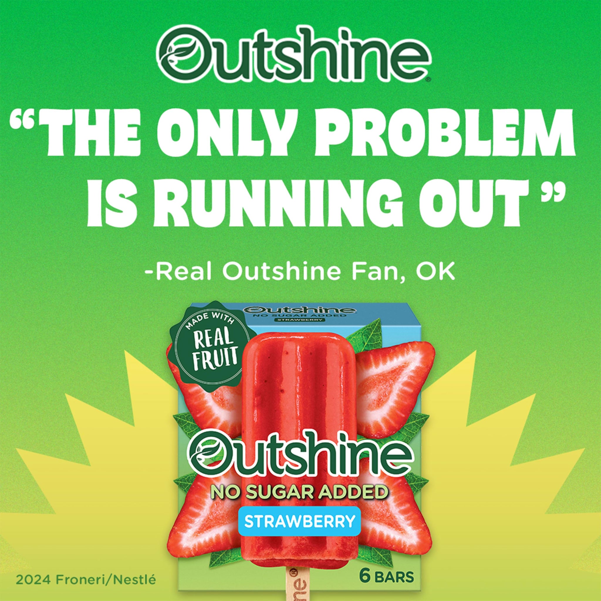 Outshine No Sugar Added Strawberry Fruit Ice Bars, 14.7 Fl Oz (Frozen)
