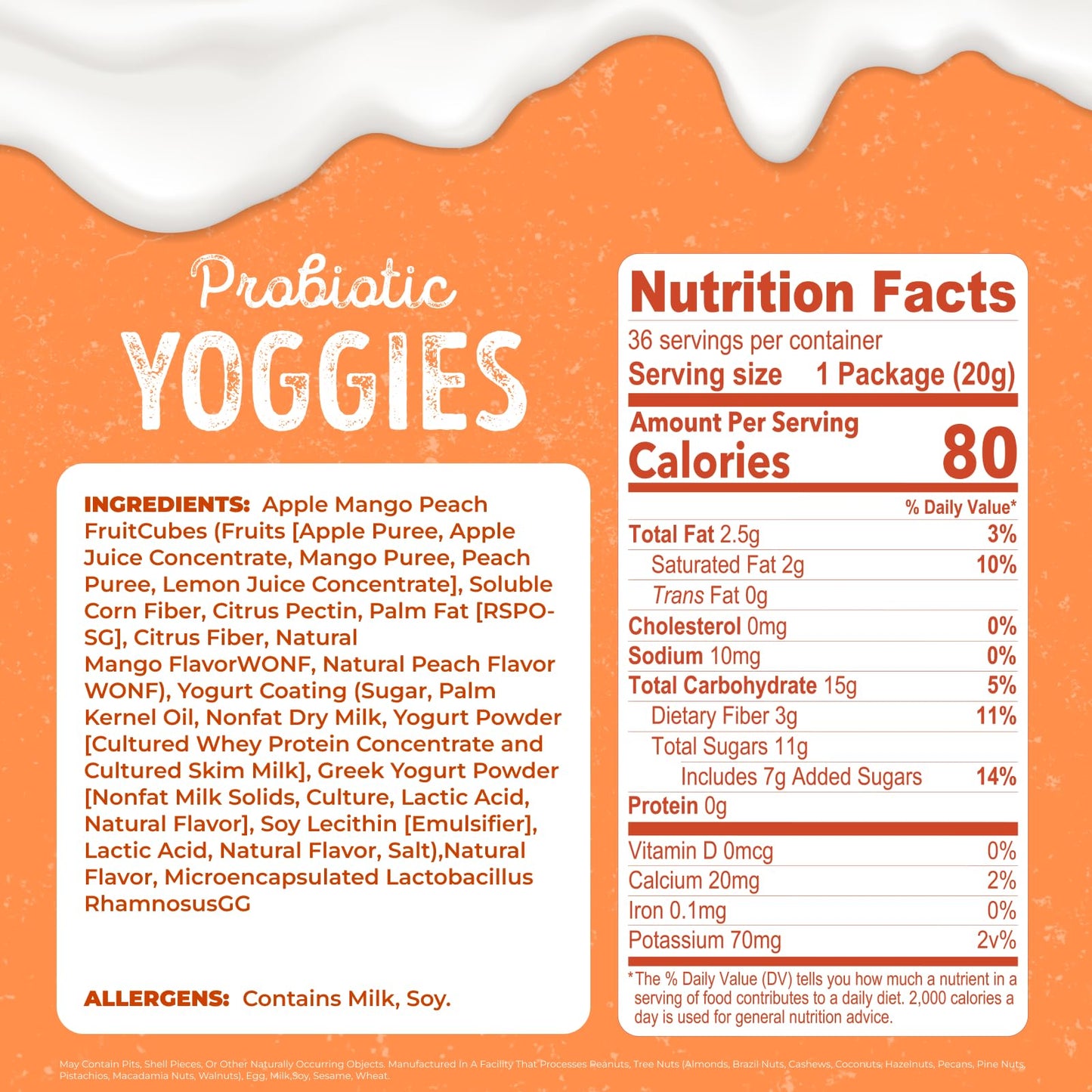Nature's Garden Probiotic Mango Peach Yoggies, 25.3oz (36 x 0.7oz) - Yogurt Covered Fruit Snack, High Fiber, Real Fruit Pieces, Fruit Snack Packs
