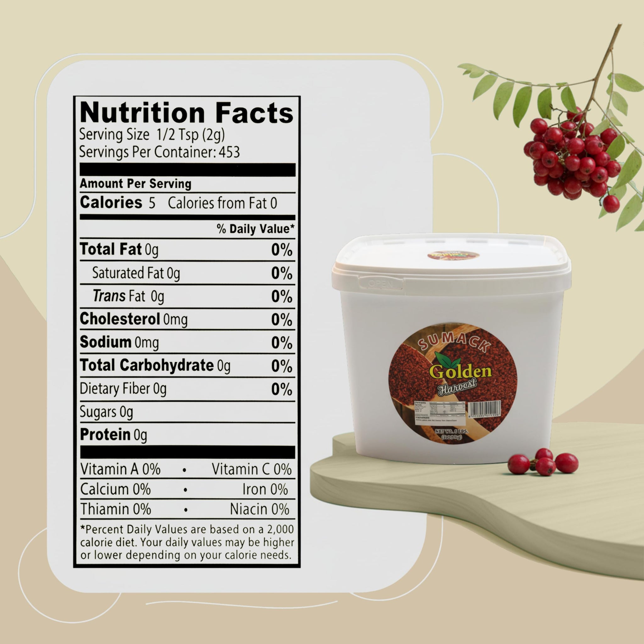Golden Harvest Sumac Spice Powder | Non GMO | Tangy Lemon Like Taste | Ground Sumac Spice | Perfect For Seasoning, Salads, Marinades, Mediterranean