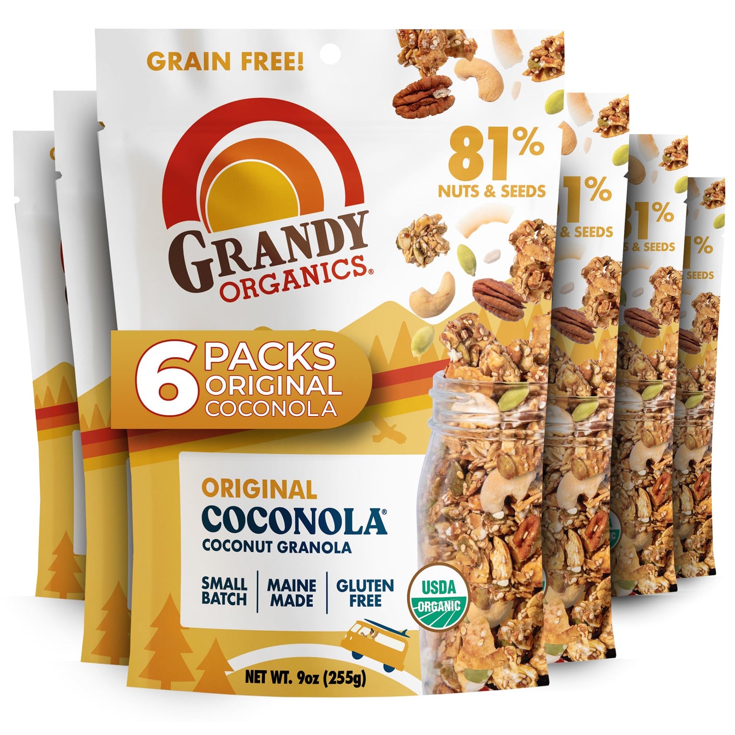 Grandy Organics Original Coconola - Certified Organic Grain Free Granola - 7g Protein - Gluten Free, Non GMO, Vegan & Paleo Friendly - Coconut
