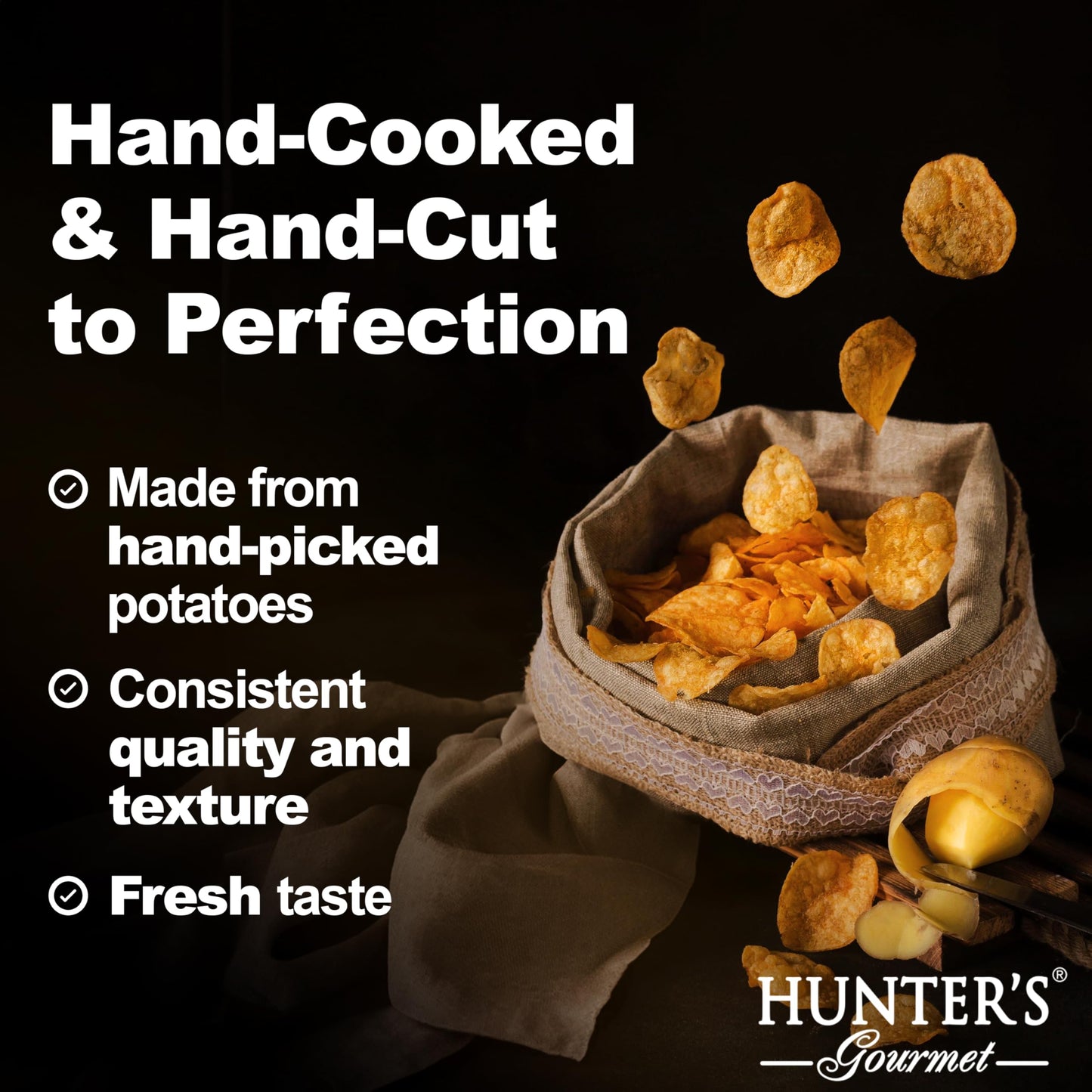 HUNTER'S Gourmet Dubai Black Truffle Crisps | Handcut Vegan & Gluten-Free Chips | Made in Nut-Free Facility | No Artificial Colors | Premium Can |