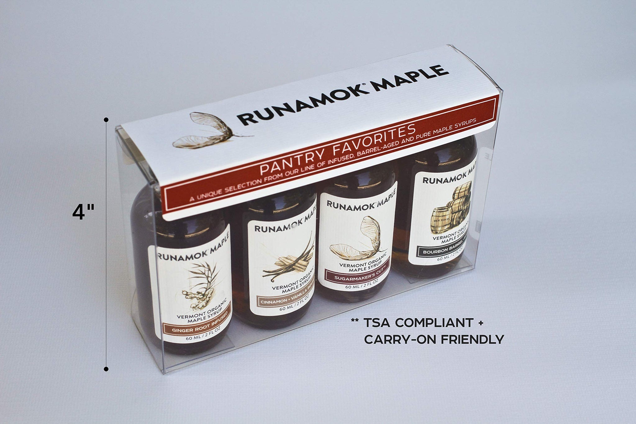 Runamok Organic Vermont Maple Syrup, Pantry Favorites Pairing Collection, 2 oz (4 count), 60mL, Traditional, Barrel-aged and Infused Organic Maple
