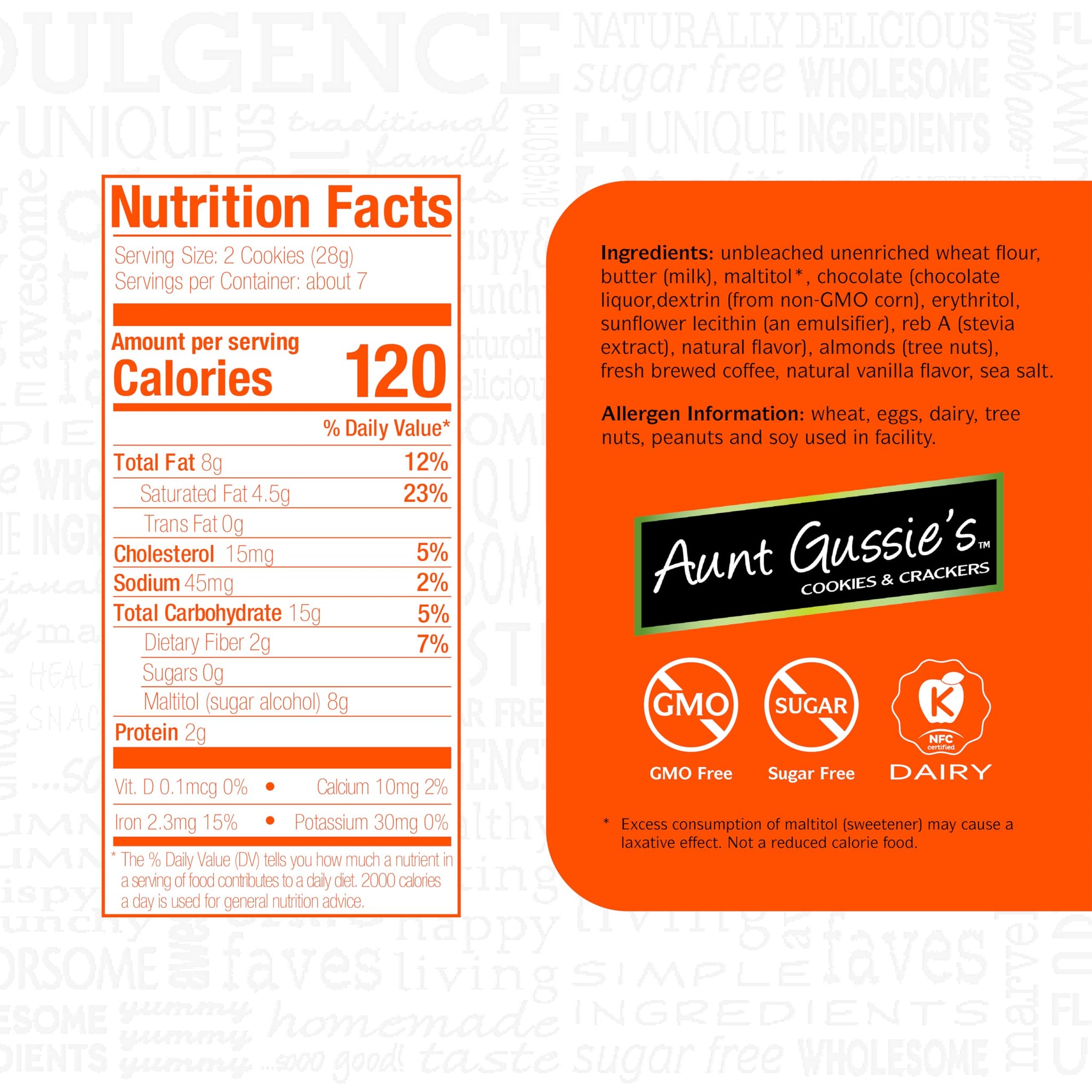 Aunt Gussie's - Sugar Free Wheat Chocolate Chip Cookies with Almonds - 4 Pack