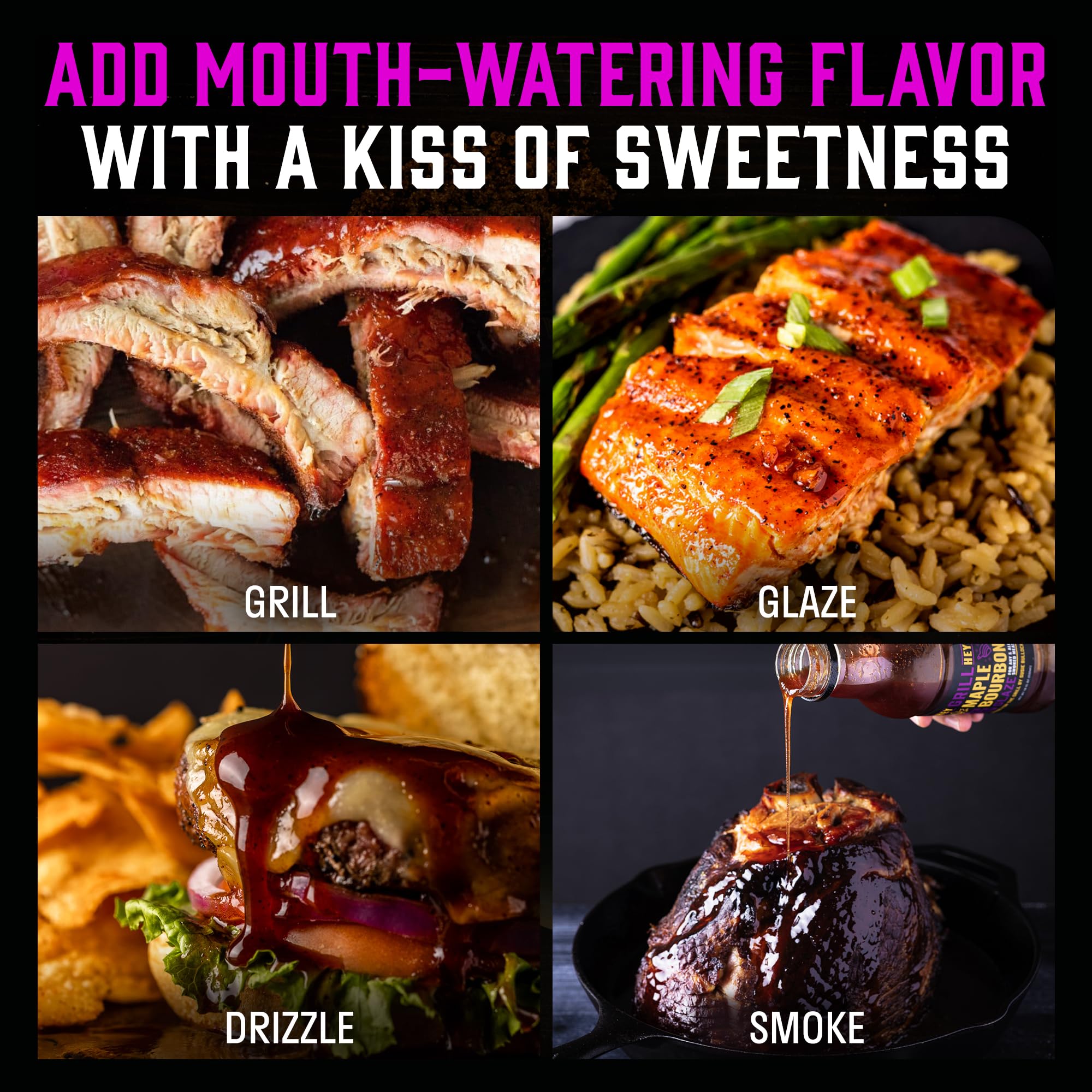 Hey Grill Hey | BBQ Glaze | BBQ Sauce | Bourbon Glaze | Sweet Sauce for Ribs, Chicken, Salmon | Grilling Essentials | Maple Bourbon