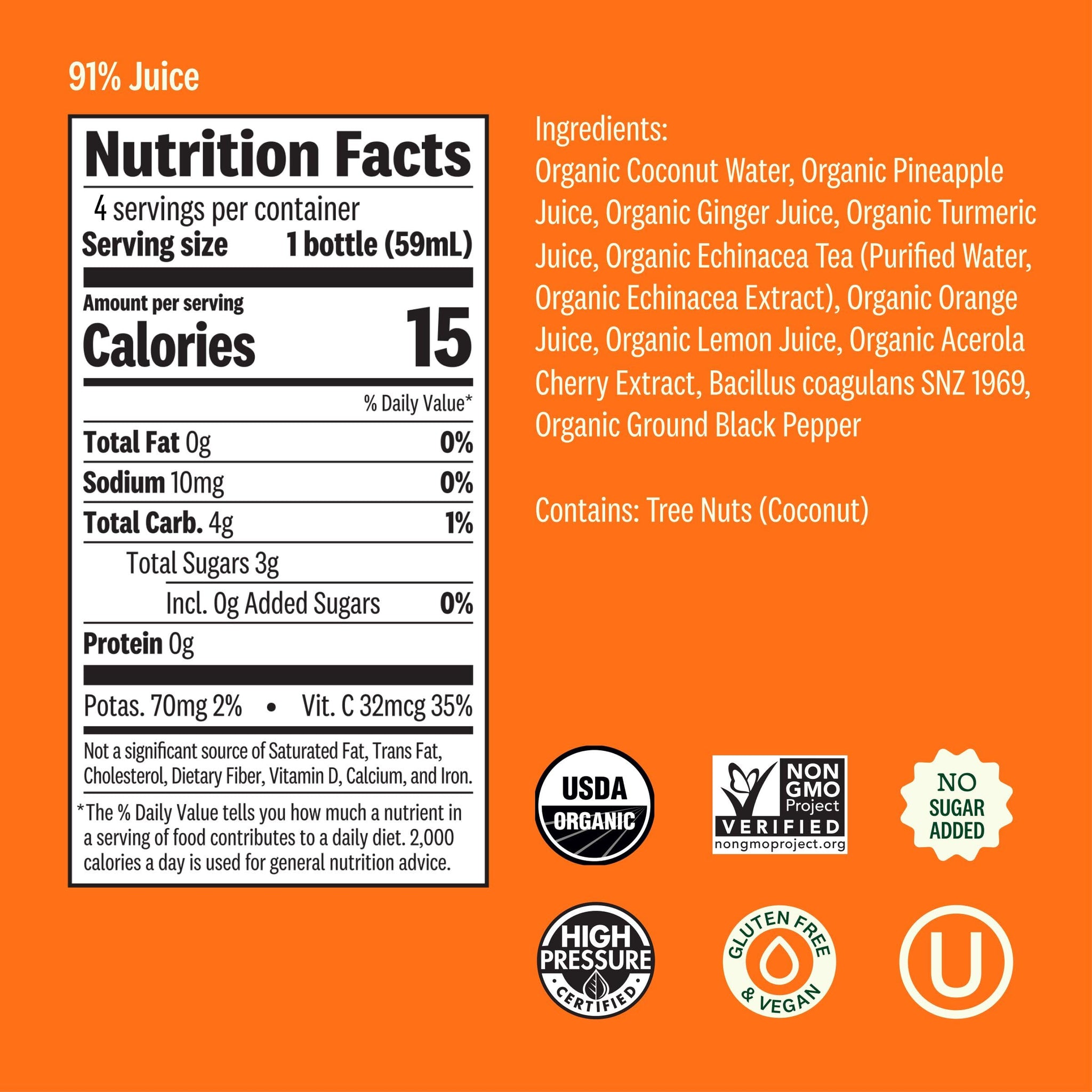 Suja Organic Immunity Defense Shot (2 Fl Oz x 4 Count) with Turmeric and Ginger | Immunity Boost & Support | Functional Shots | Cold-Pressed Juice