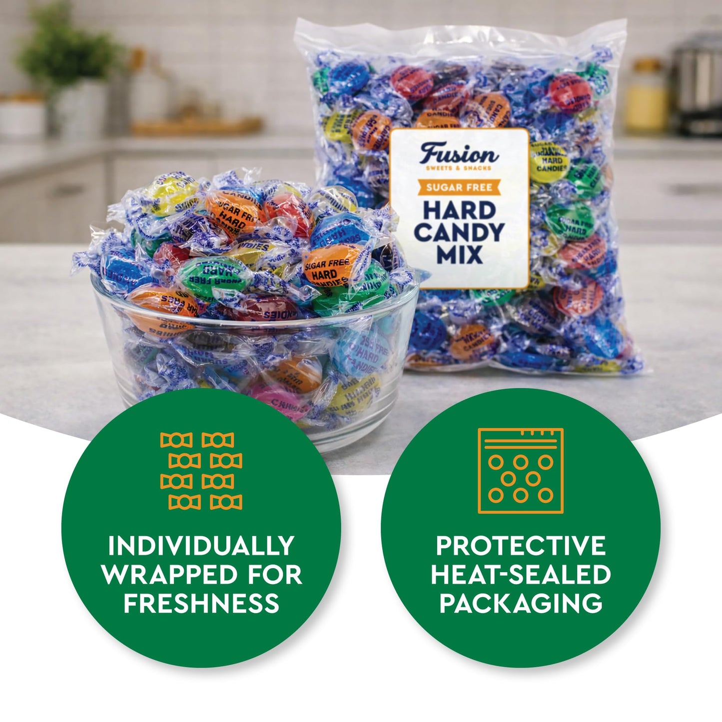 Sugar Free Hard Candy Mix - 1 Pound Bag (Approx. 75 Pieces), Individually Wrapped, Sugar Free Candy Assorted Fruit & Berry Mix Flavors - Lemon, Lime