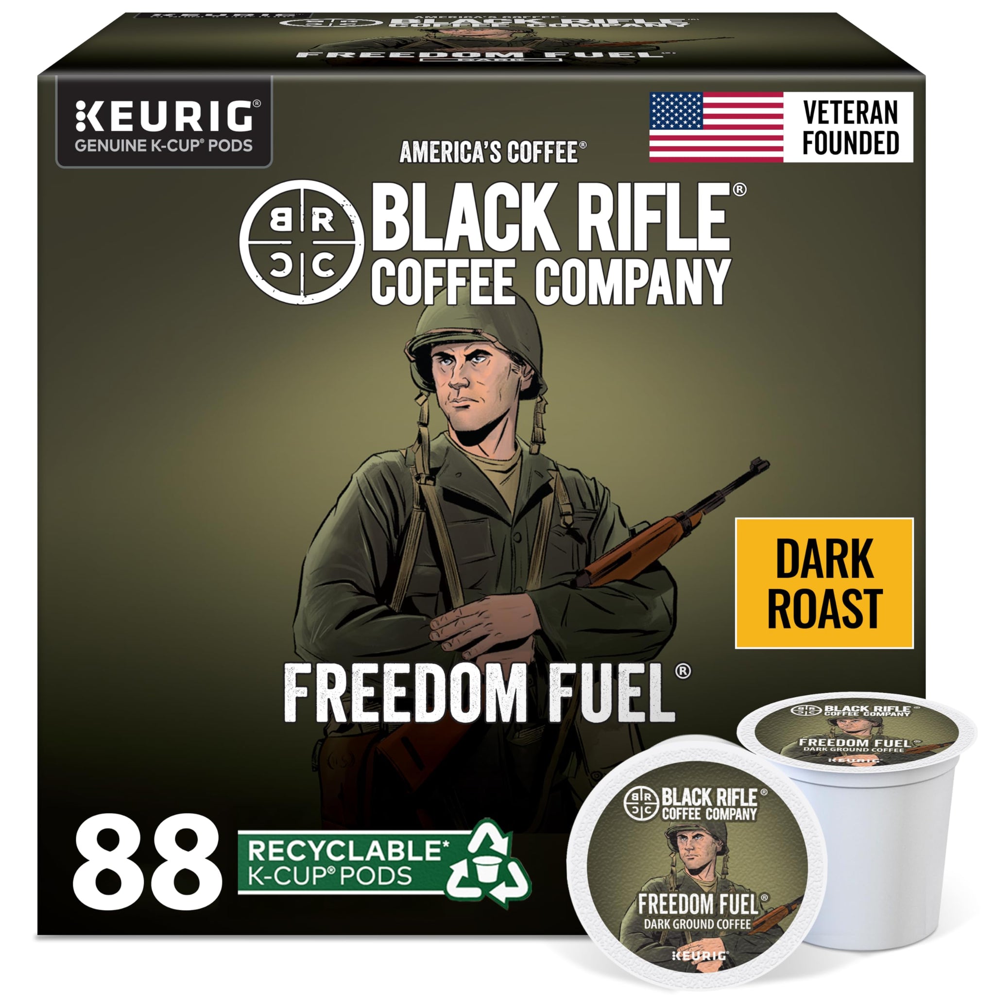 Black Rifle Coffee Company, Single Serve Coffee Pods, Freedom Fuel, Dark Roast Coffee Pods, 88 Count