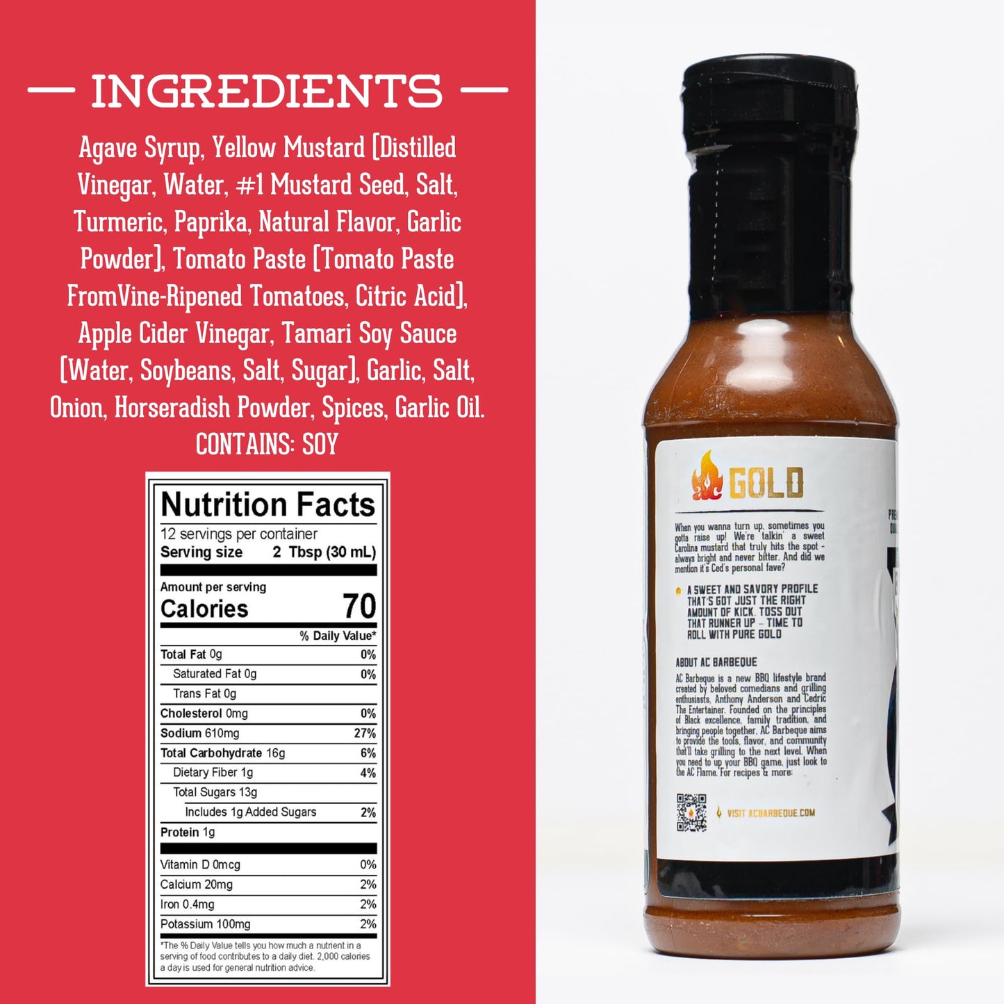 AC Barbeque Sauce - CAROLINE WINE (AKA AC GOLD) Carolina Style Mustard BBQ Sauce Perfect for Pulled Pork, Chicken, Veggies and More, No MSG, 14.8oz