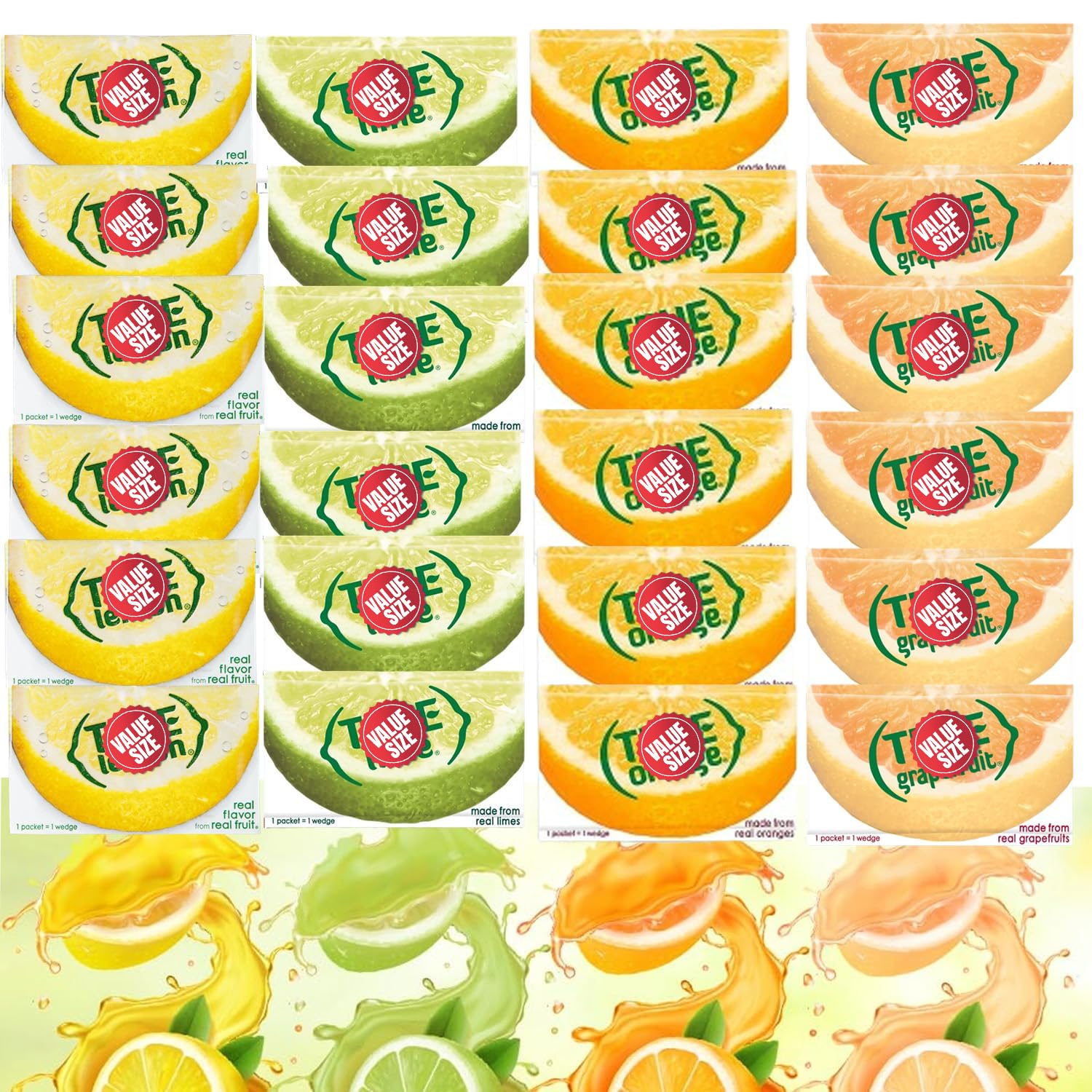Truae Lemon, Truae Lime, Truae Orange, Truae Grapefruit, Varrirty Pack 100 Count, On-The-Go Powdered Drink Mix Variety Pack, Zero Calorie Unsweetened