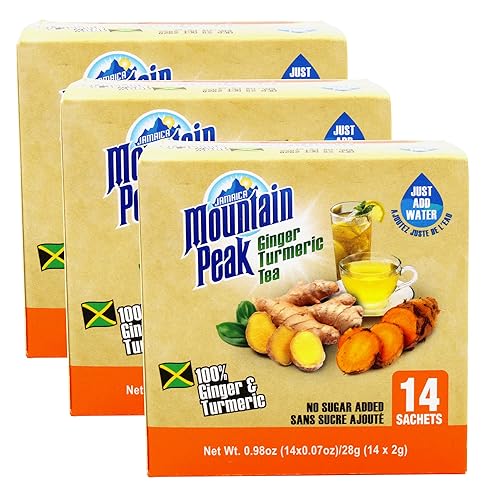 Jamaica Mountain Peak Ginger Turmeric Tea, Unsweetened, 0.7 Oz,14 Count (Pack of 3)