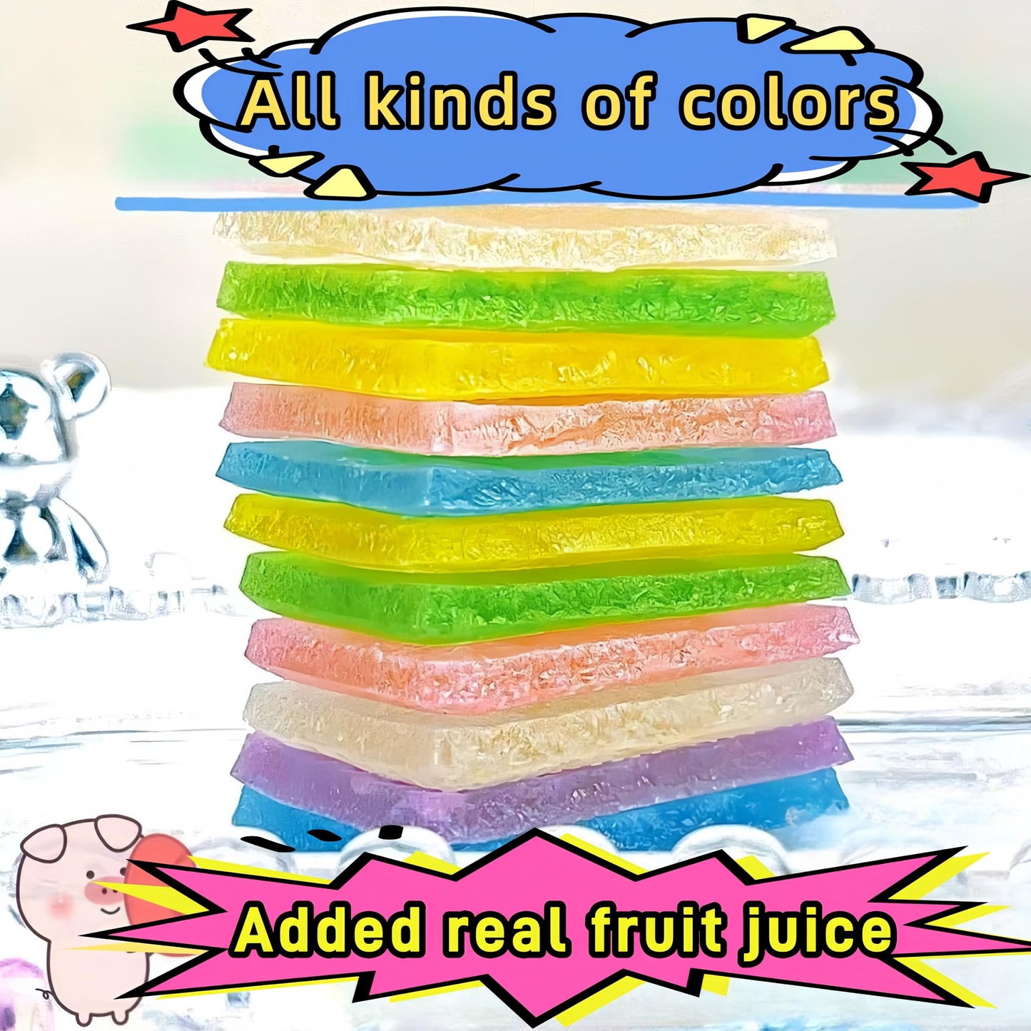 Japanese Gemstone Candy Candies - Thin & Crispy Crystal Clusters with Chewy Centers, Individually Wrapped, Assorted Fruit Flavors, ASMR Snack, Perfect