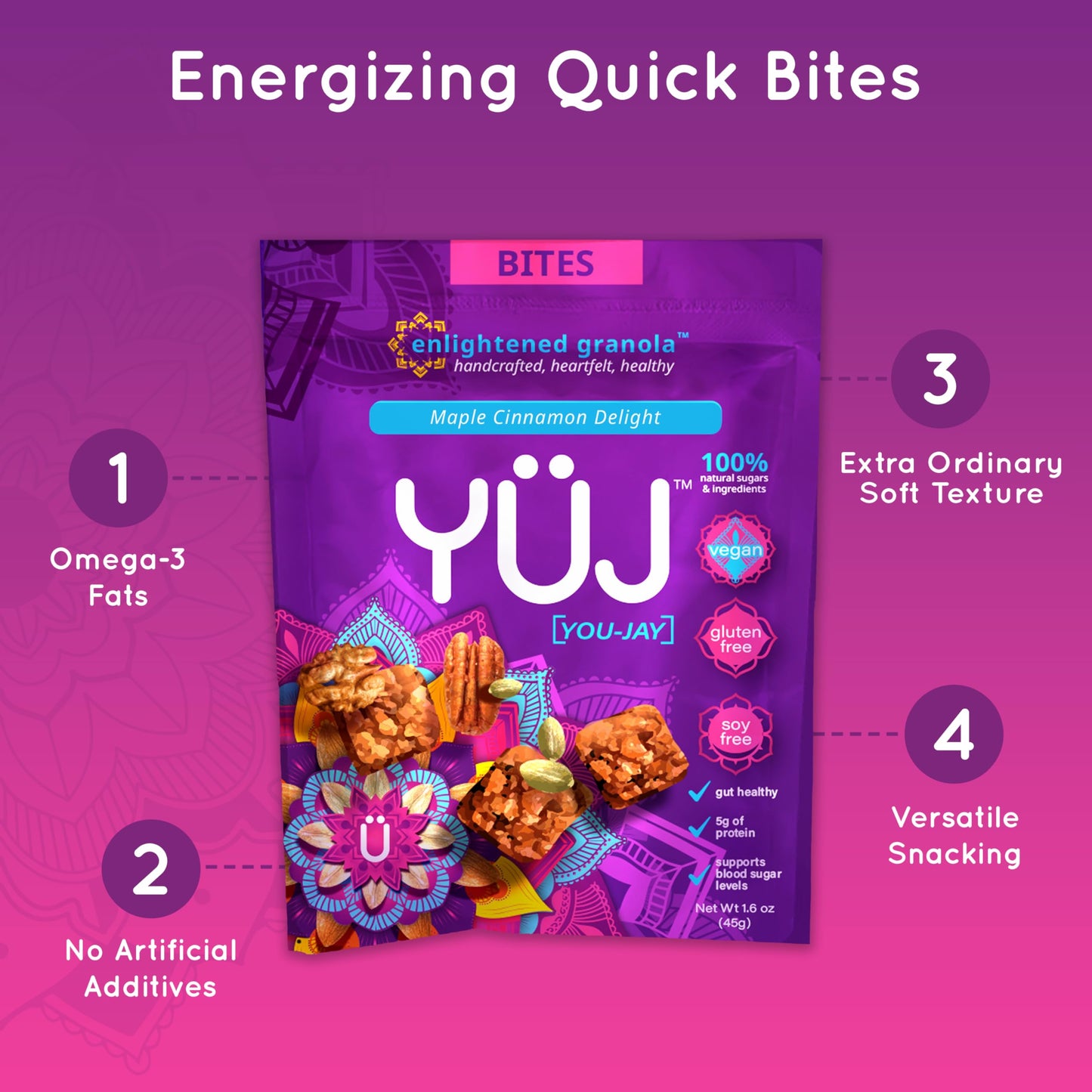Yüj Organic Granola Bites - Enlightened Granola Cereal Snacks - Vegan & Gluten Free Granola On Yogurt - Original Recipe Healthy Snacks for Adult