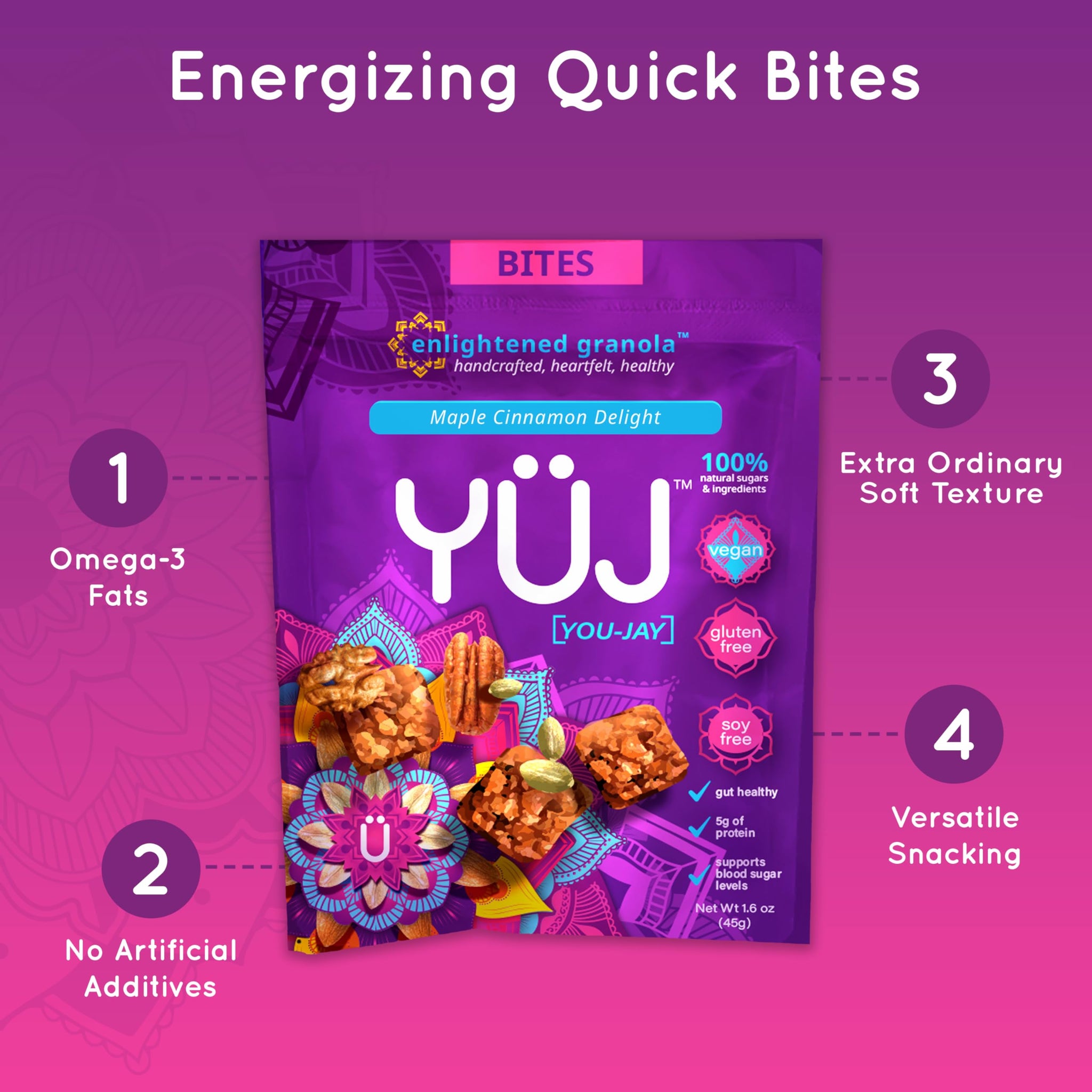 Yüj Organic Granola Bites - Enlightened Granola Cereal Snacks - Vegan & Gluten Free Granola On Yogurt - Original Recipe Healthy Snacks for Adult