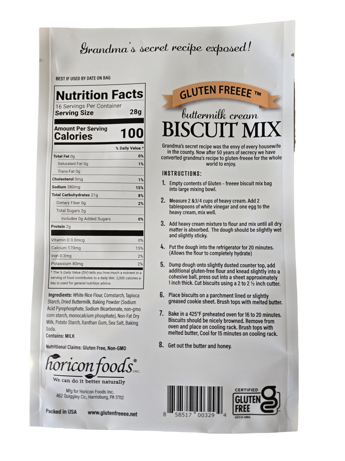 Glutenfreeee Gluten Free Buttermilk Cream Biscuit Mix, 16 Ounce - Delicious, Breakthrough Recipe, Just Like Grandma’s but No Gluten, Easy to Bake