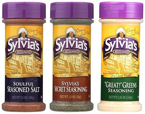 Sylvia's Seasoning Variety Pack, (Great! Greens 5.25oz, Soulful Seasoned Salt 7oz, and Secret Seasoning 1.5oz) 3 Containers