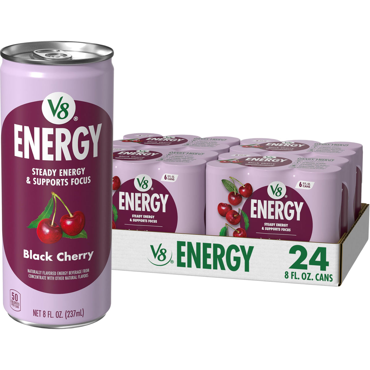 V8 Energy Black Cherry Energy Drink, 8 fl oz Can (24 Pack)