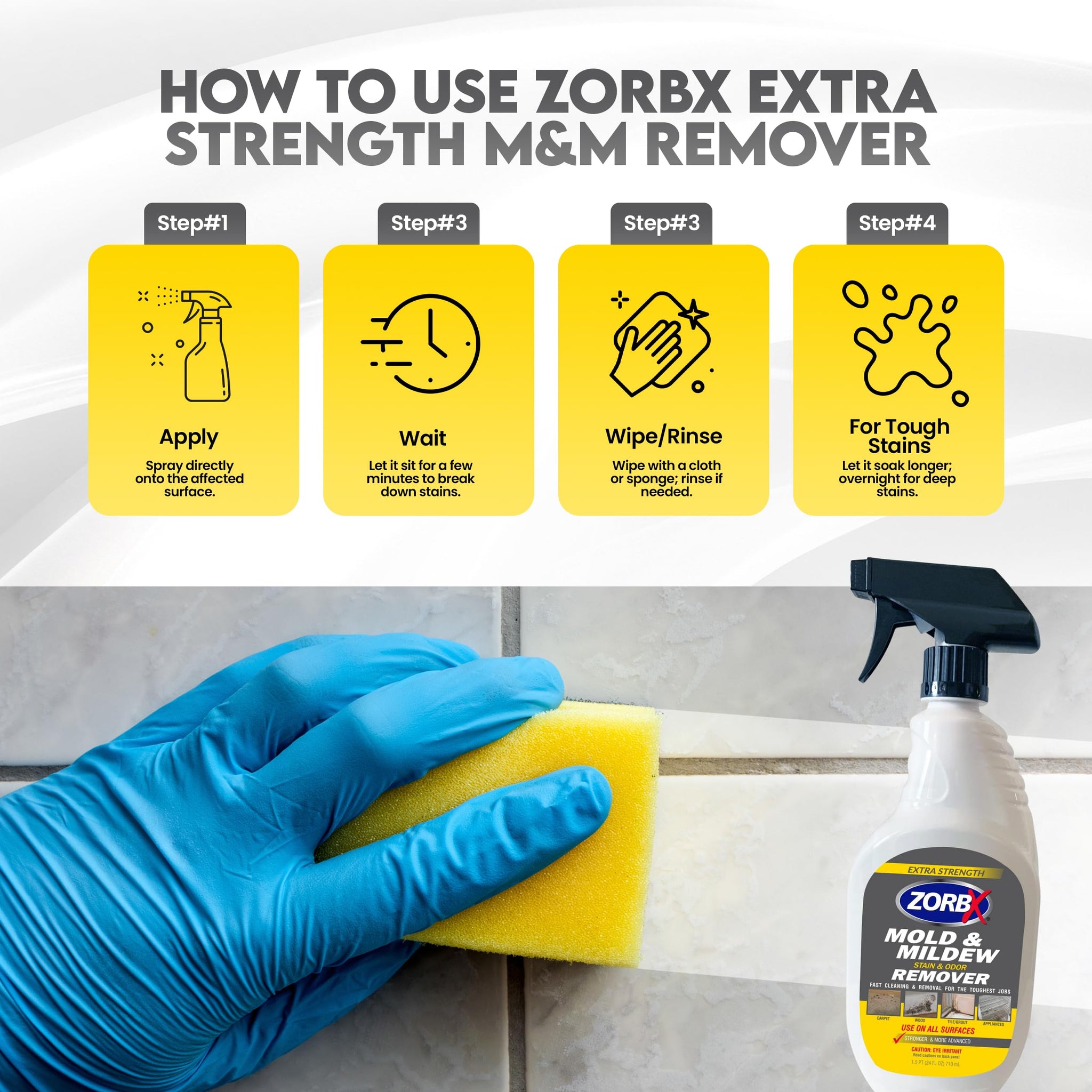ZORBX Extra Strength Remover & Cleaner Spray 24 FL Oz - Scrub Free Formula - Bleach Free Stain & Smell Eliminator for Shower, Bathroom, Ceiling