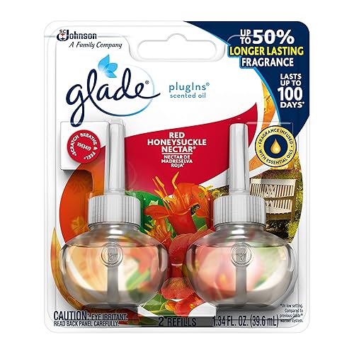 Glade PlugIns Refills Air Freshener, Scented and Essential Oils for Home and Bathroom, Red Honeysuckle Nectar, 1.34 Oz, 2 Count ( One Pack)