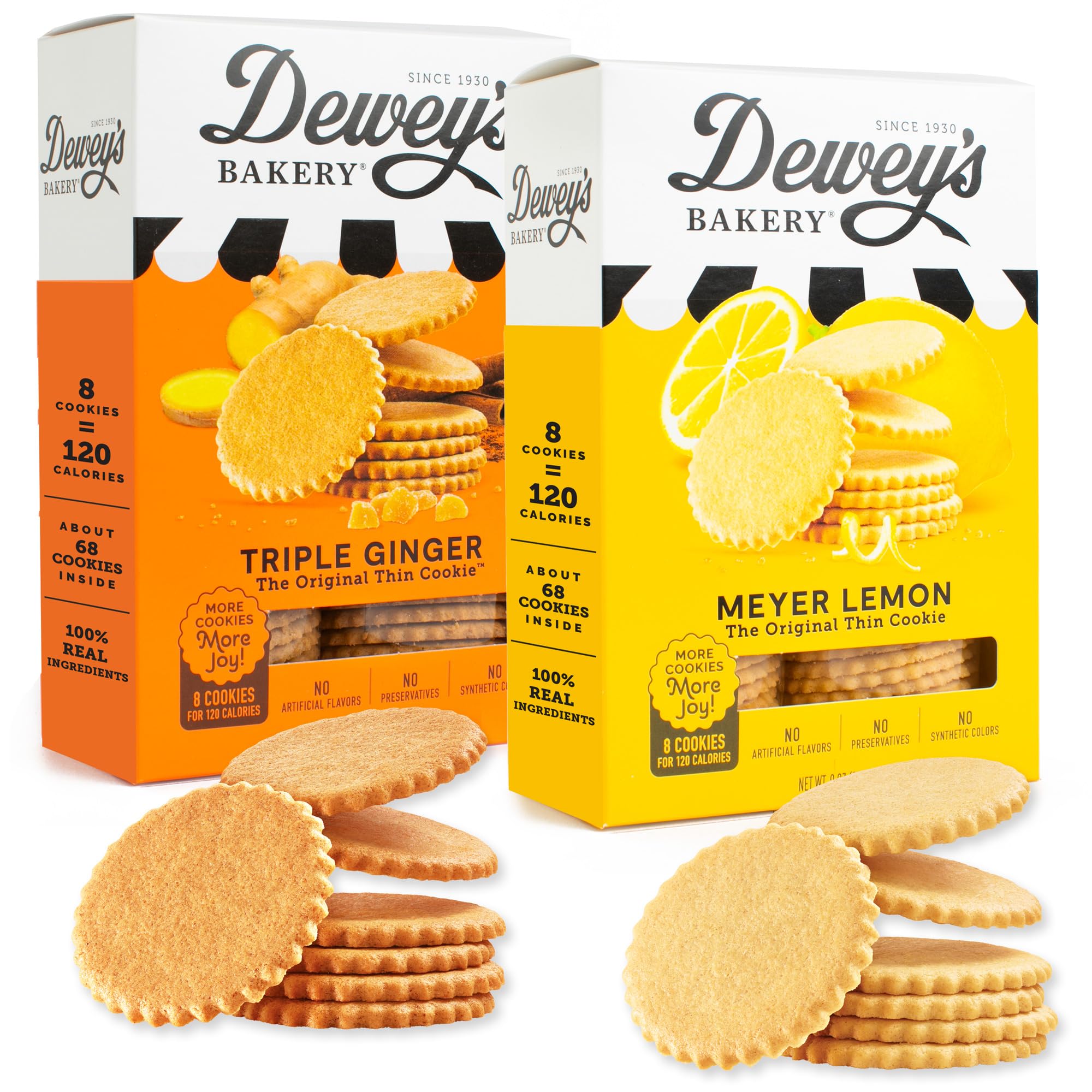 Dewey's Bakery Meyer Lemon & Triple Ginger Moravian Style Thin Cookies Variety Pack, Bakery Fresh with Real Simple Ingredients, Low Calorie Snack, No