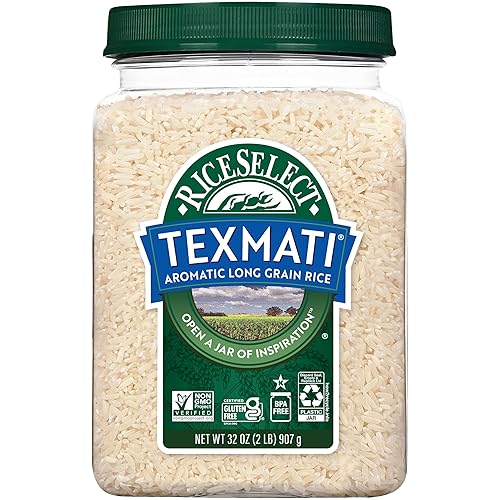 RiceSelect Texmati White Basmati Rice, Premium Long Grain Aromatic American Basmati Rice, Gluten-Free, Non-GMO, Kosher, 32oz Jar (Pack of 1)