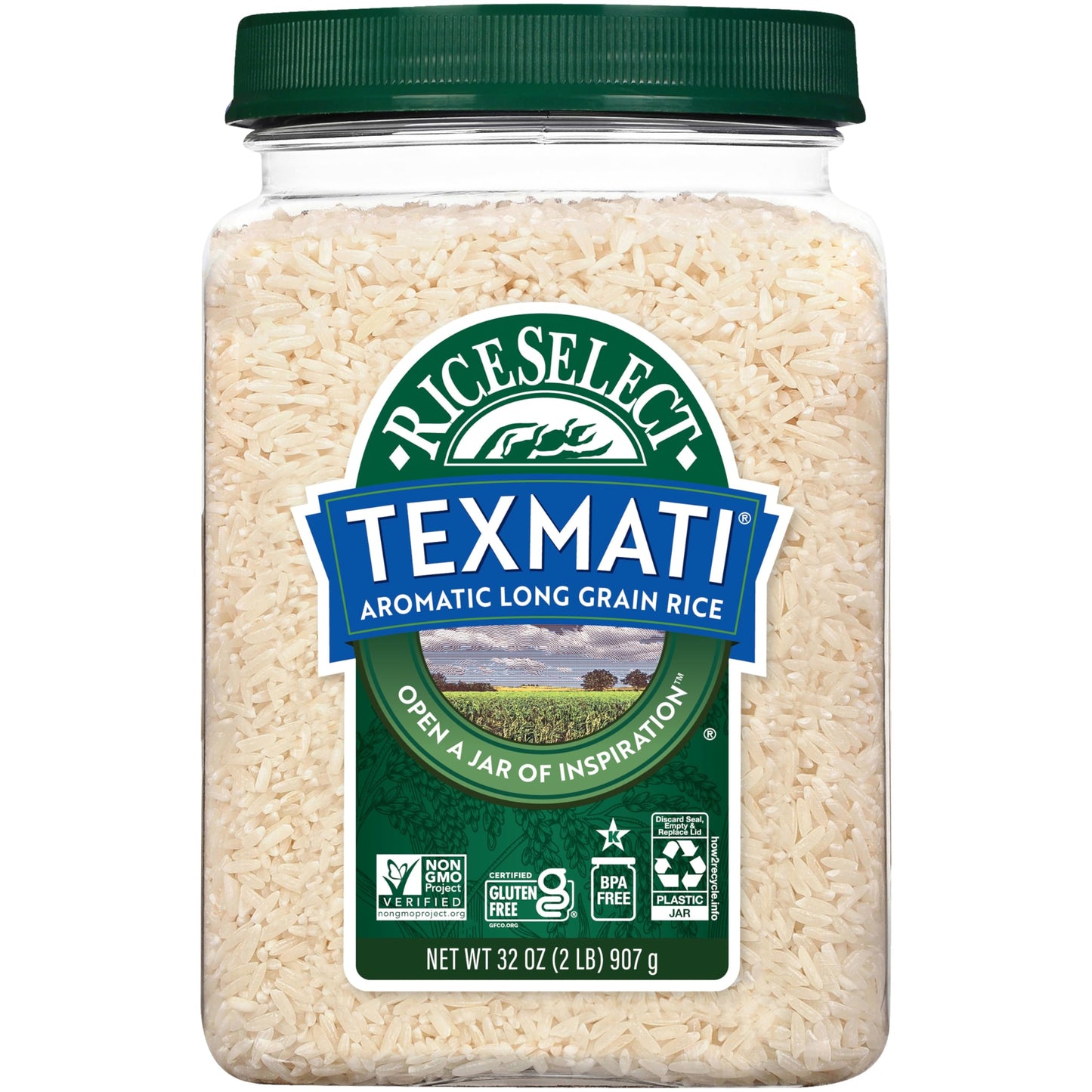 RiceSelect Texmati White Basmati Rice, Premium Long Grain Aromatic American Basmati Rice, Gluten-Free, Non-GMO, Kosher, 32oz Jar (Pack of 1)