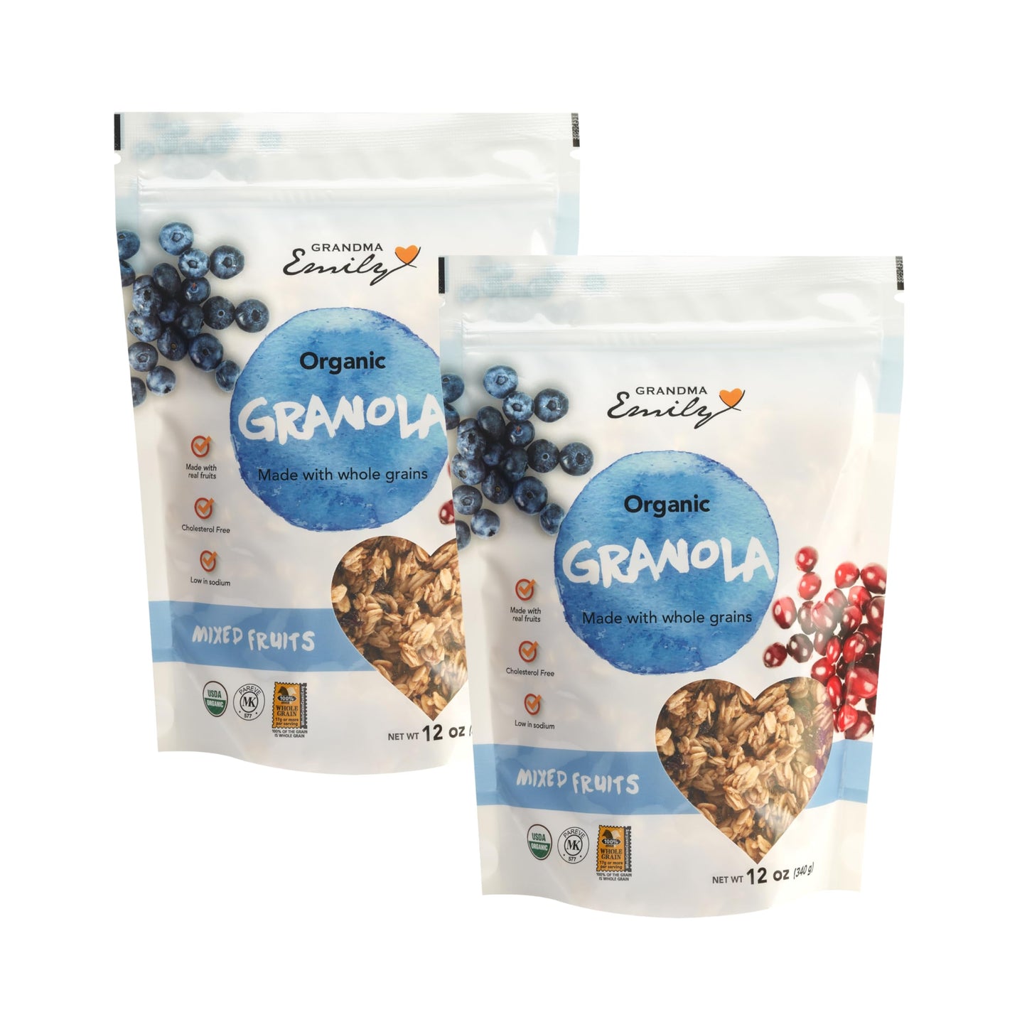 Grandma Emily Organic Mixed Fruits Granola Breakfast Cereal, 12 ounces (Pack of 2)